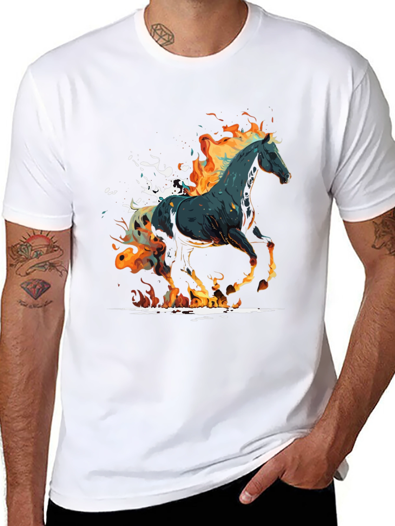 Fiery Horse Graphic Tee - Black Cotton Blend