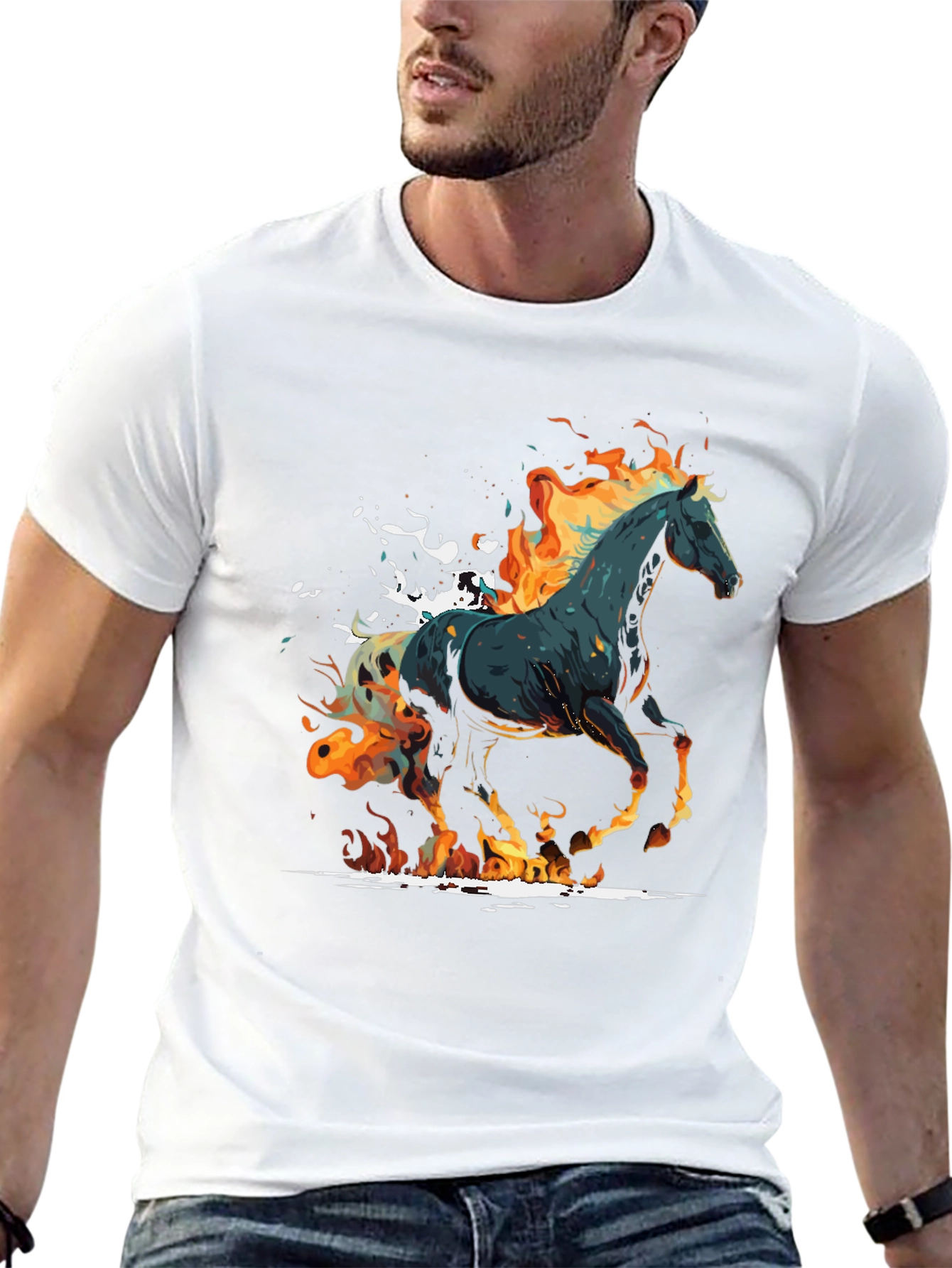 Fiery Horse Graphic Tee - Black Cotton Blend