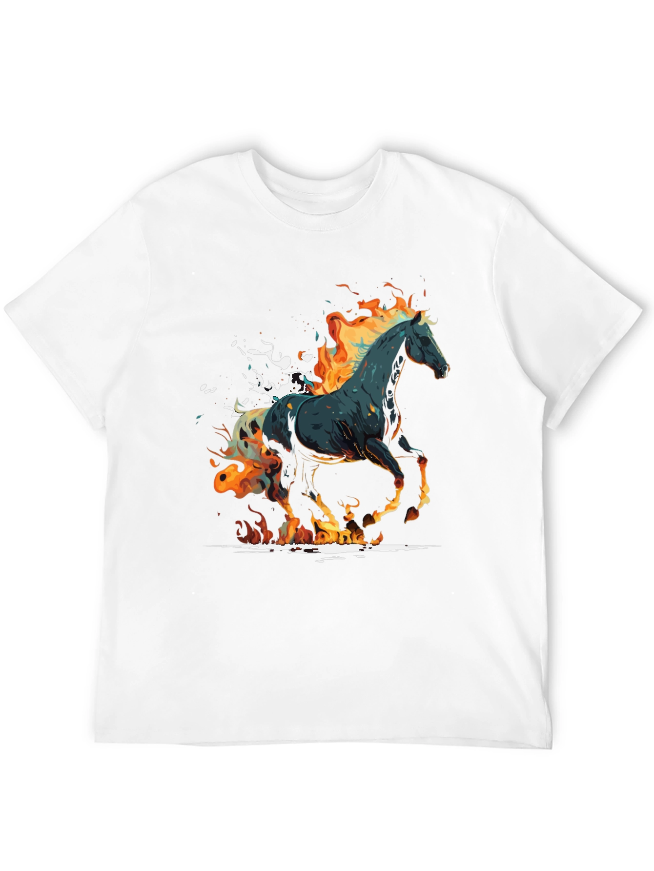 Fiery Horse Graphic Tee - Black Cotton Blend