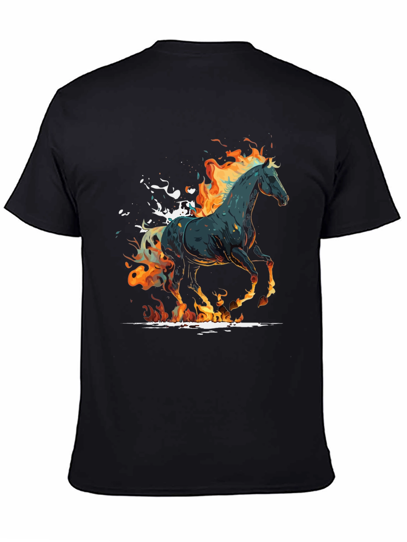 Fiery Horse Graphic Tee - Black Cotton Blend