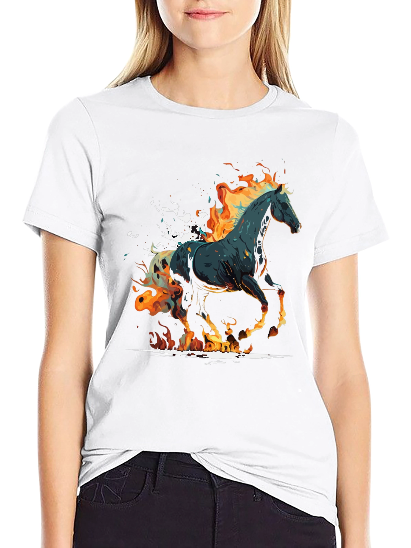 Fiery Horse Graphic Tee - Black Cotton Blend