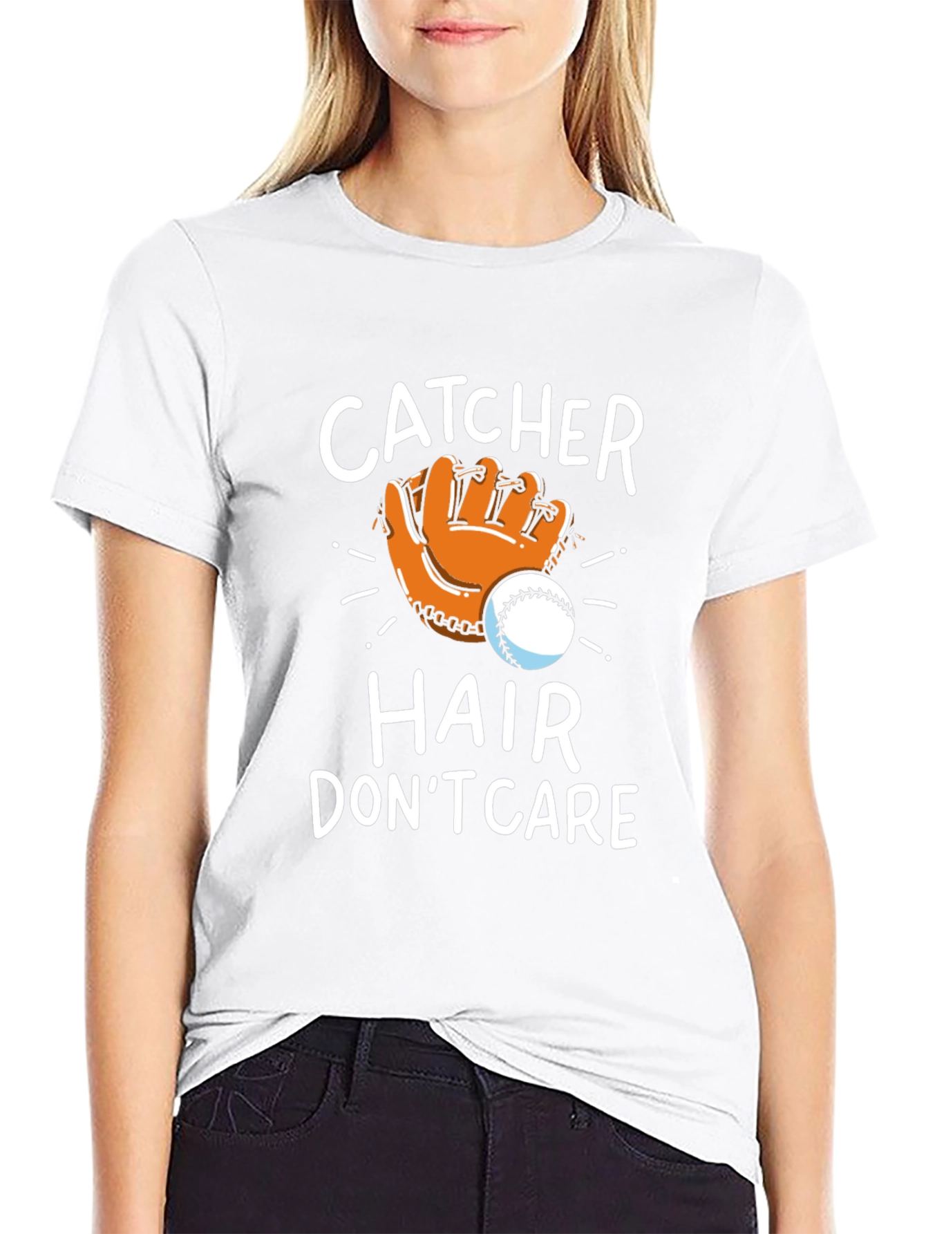 Catcher Hair Dont Care T-Shirt Baseball Fan Tee