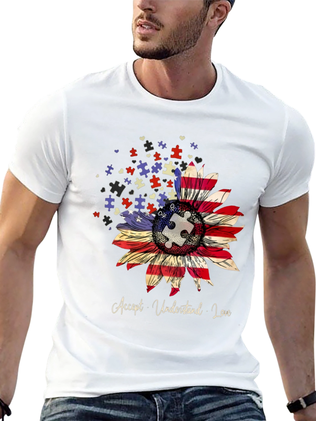 Autism Awareness US Flag Sunflower T-Shirt