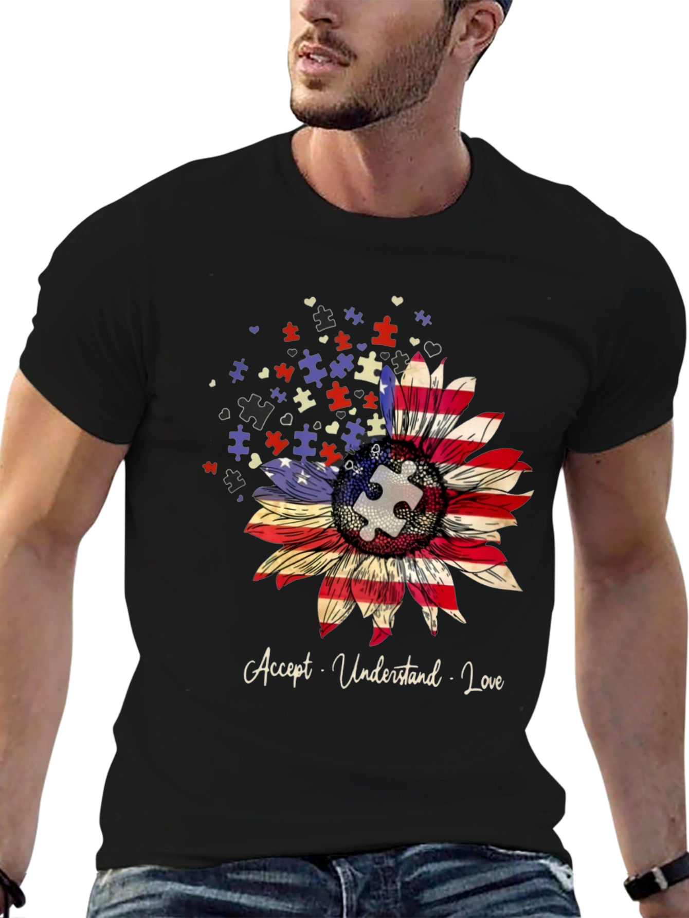 Autism Awareness US Flag Sunflower T-Shirt