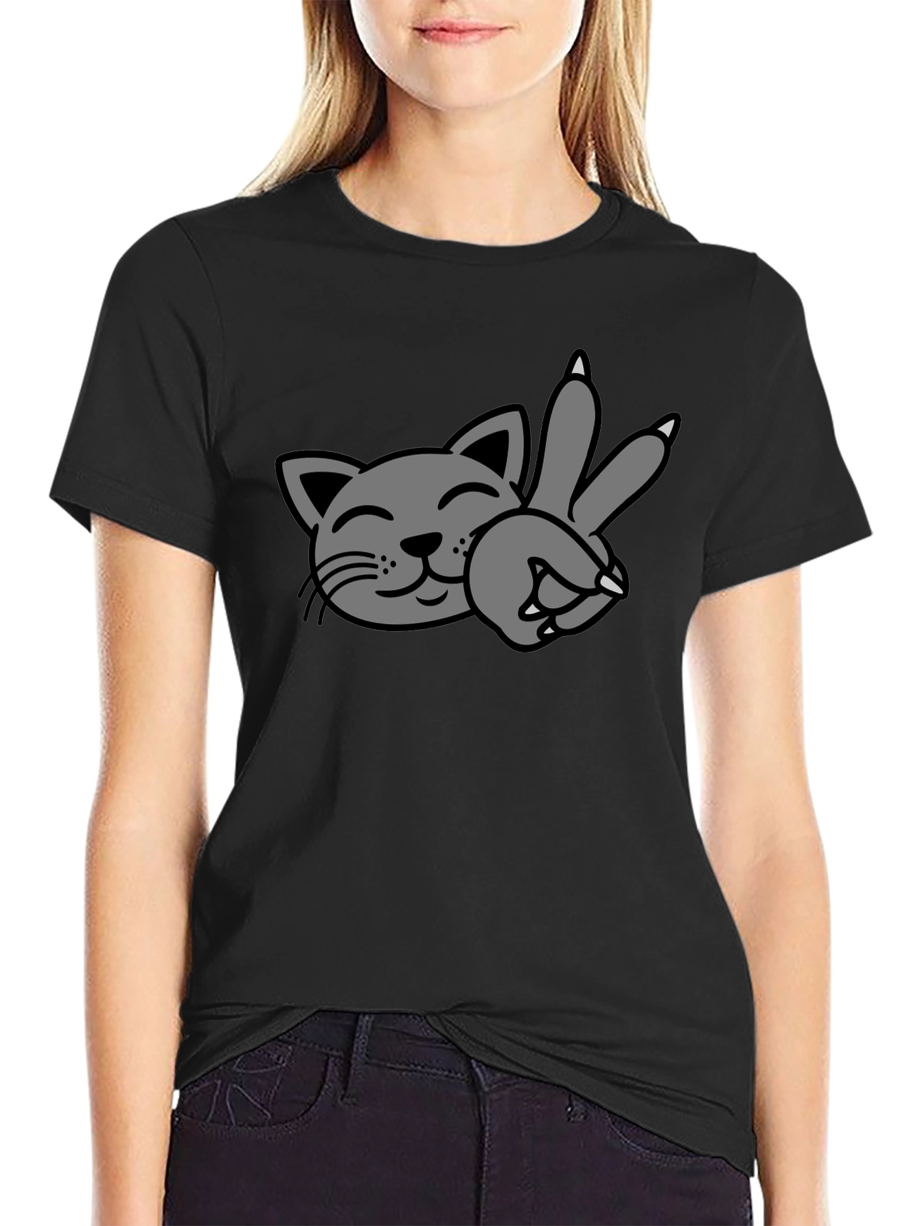 Cool Cat Peace Sign T-Shirt - Black