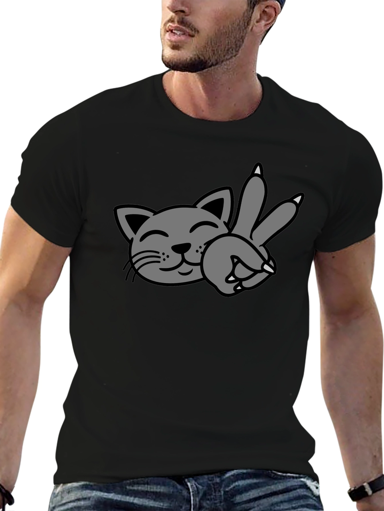 Cool Cat Peace Sign T-Shirt - Black