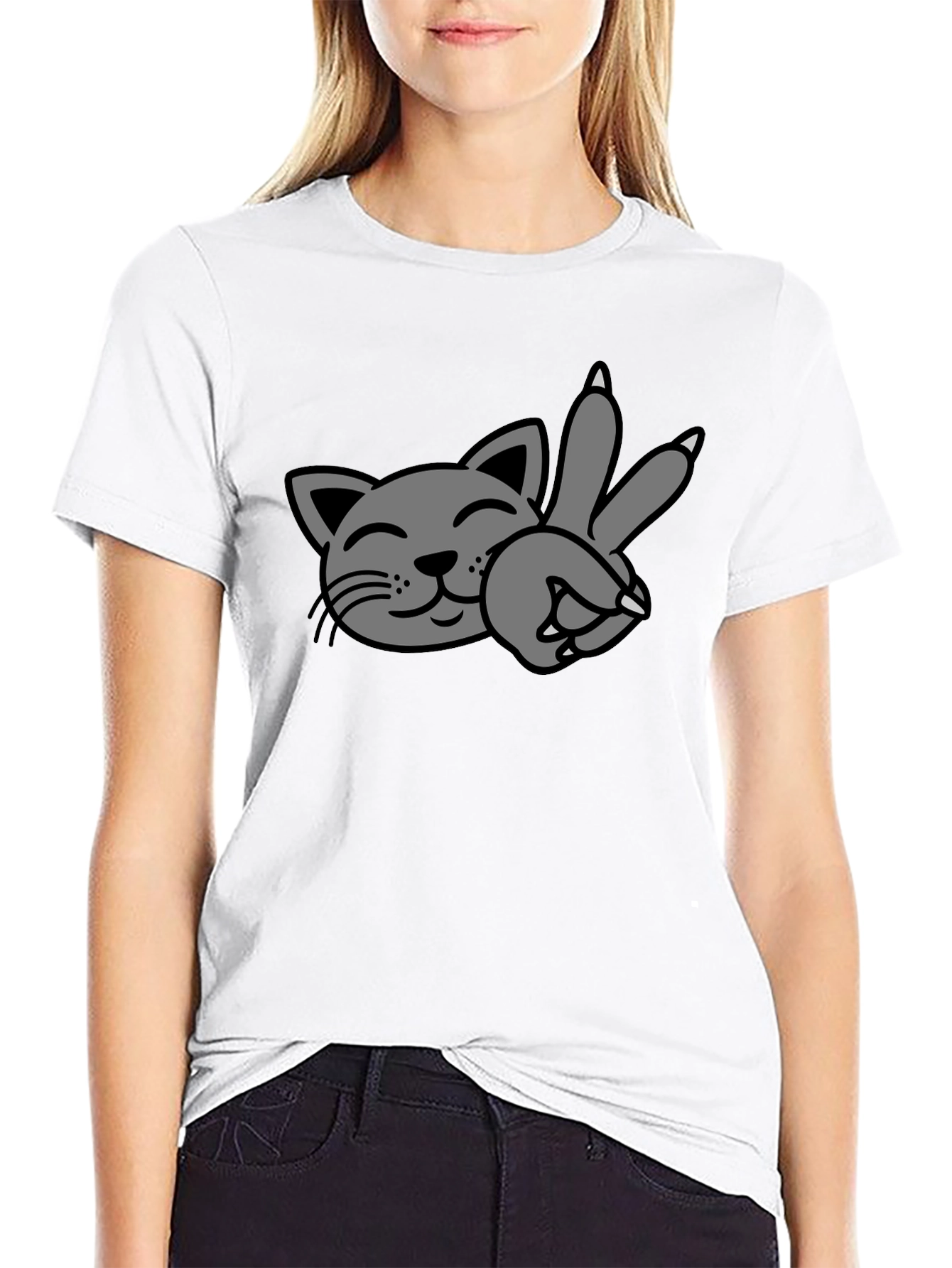 Cool Cat Peace Sign T-Shirt - Black