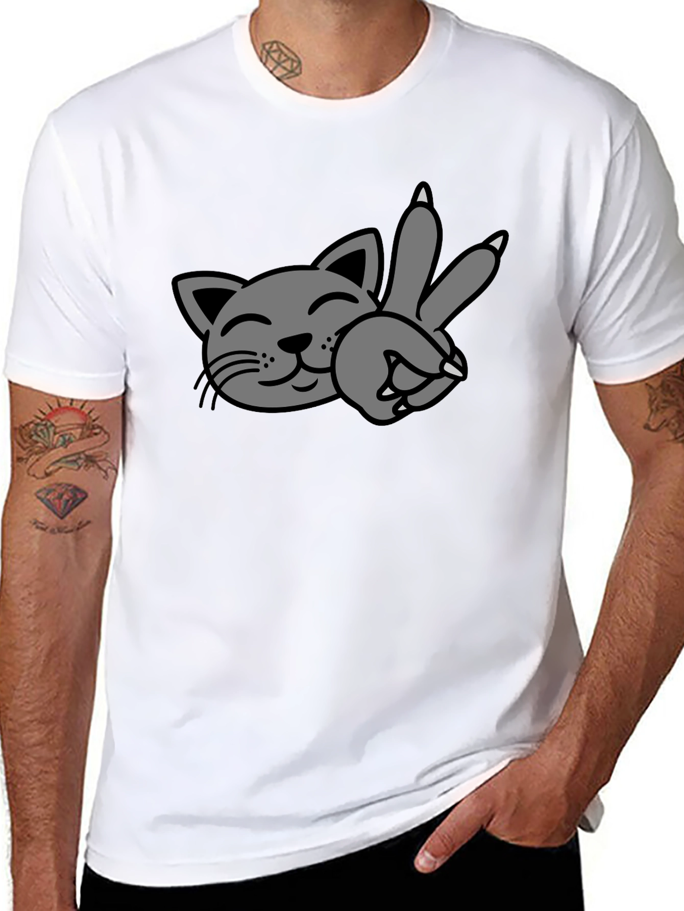 Cool Cat Peace Sign T-Shirt - Black