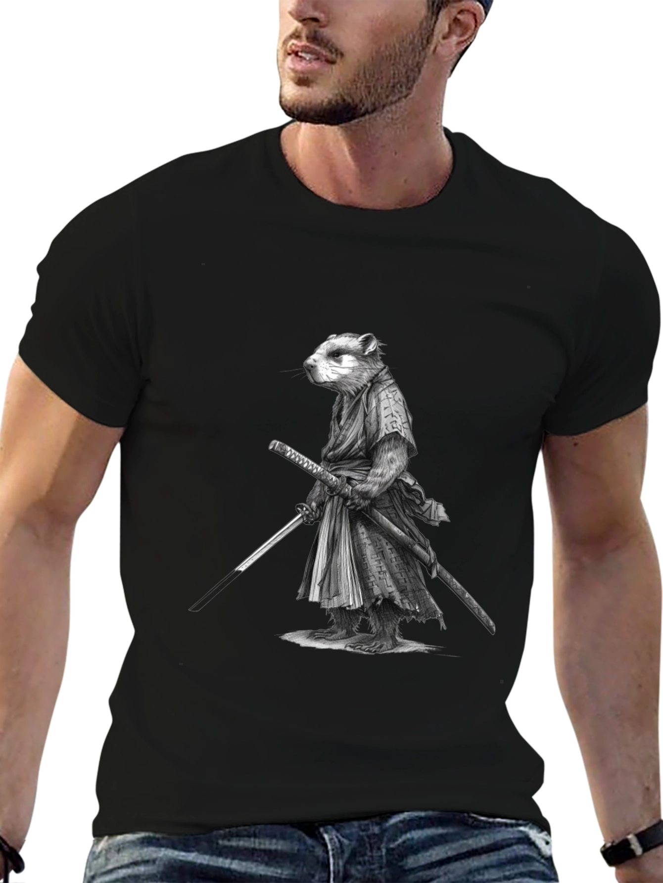 Samurai Marmot Graphic Tee - Black Cotton T-Shirt