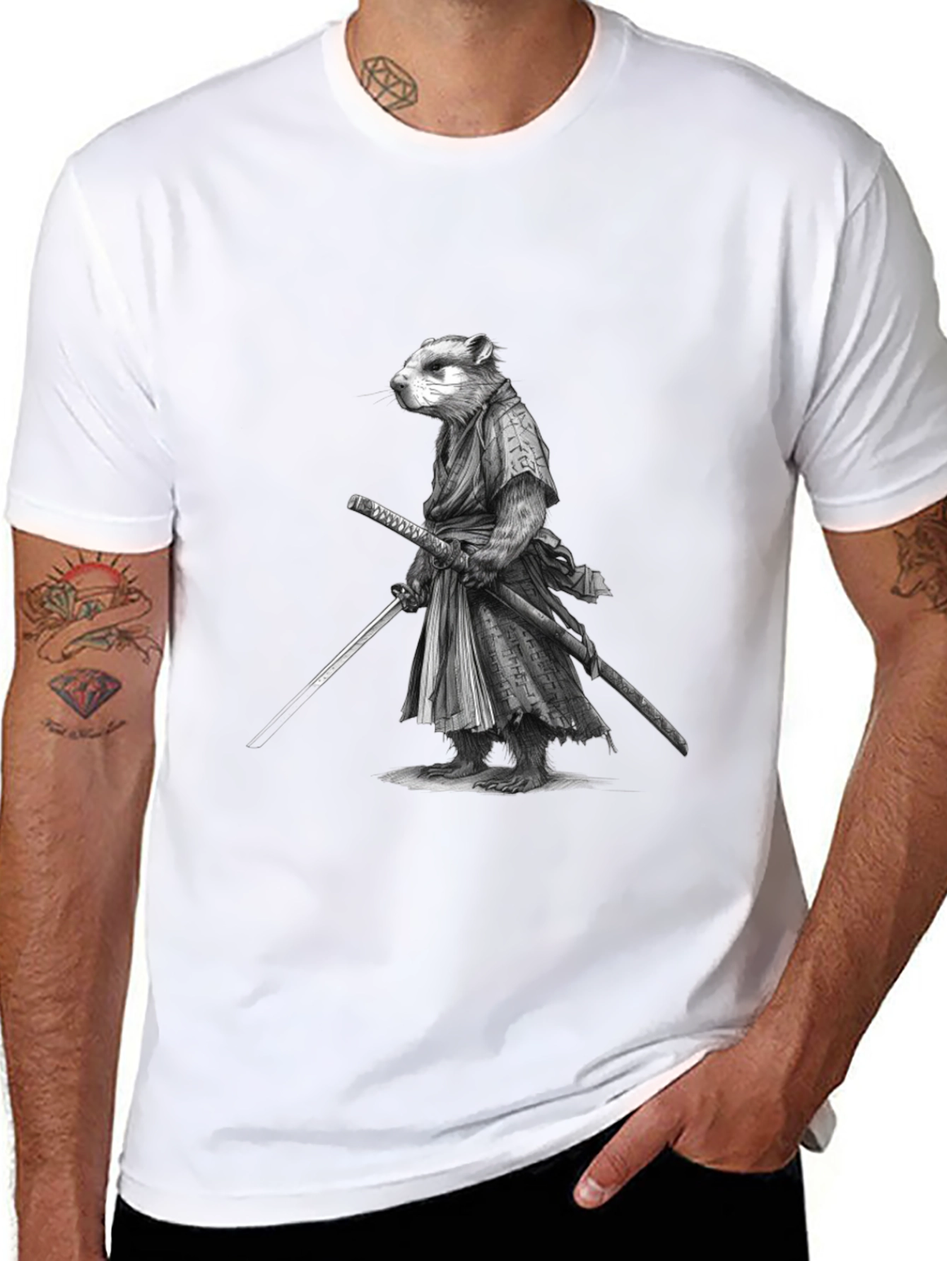 Samurai Marmot Graphic Tee - Black Cotton T-Shirt