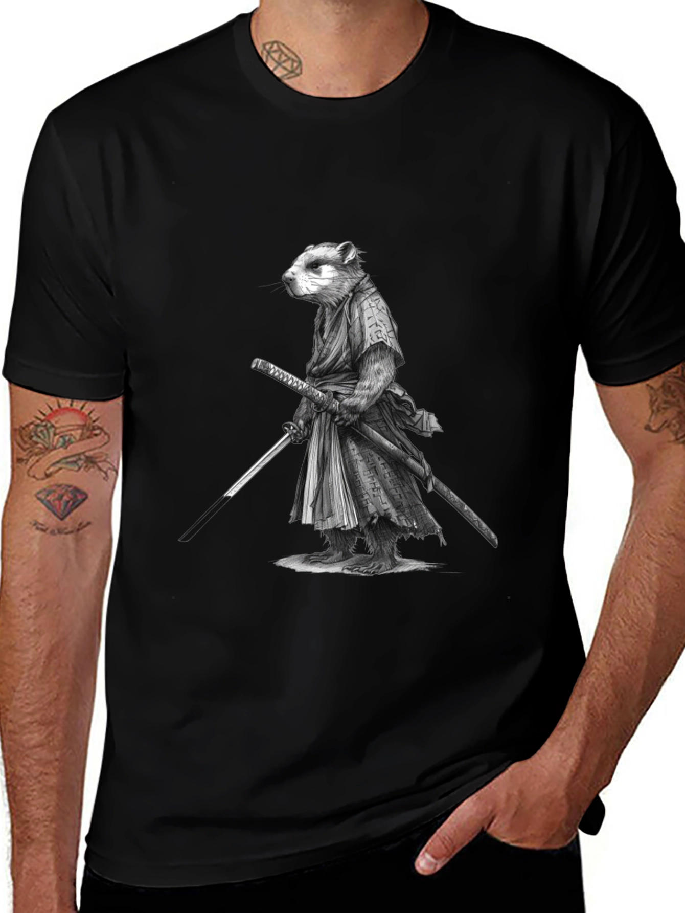Samurai Marmot Graphic Tee - Black Cotton T-Shirt