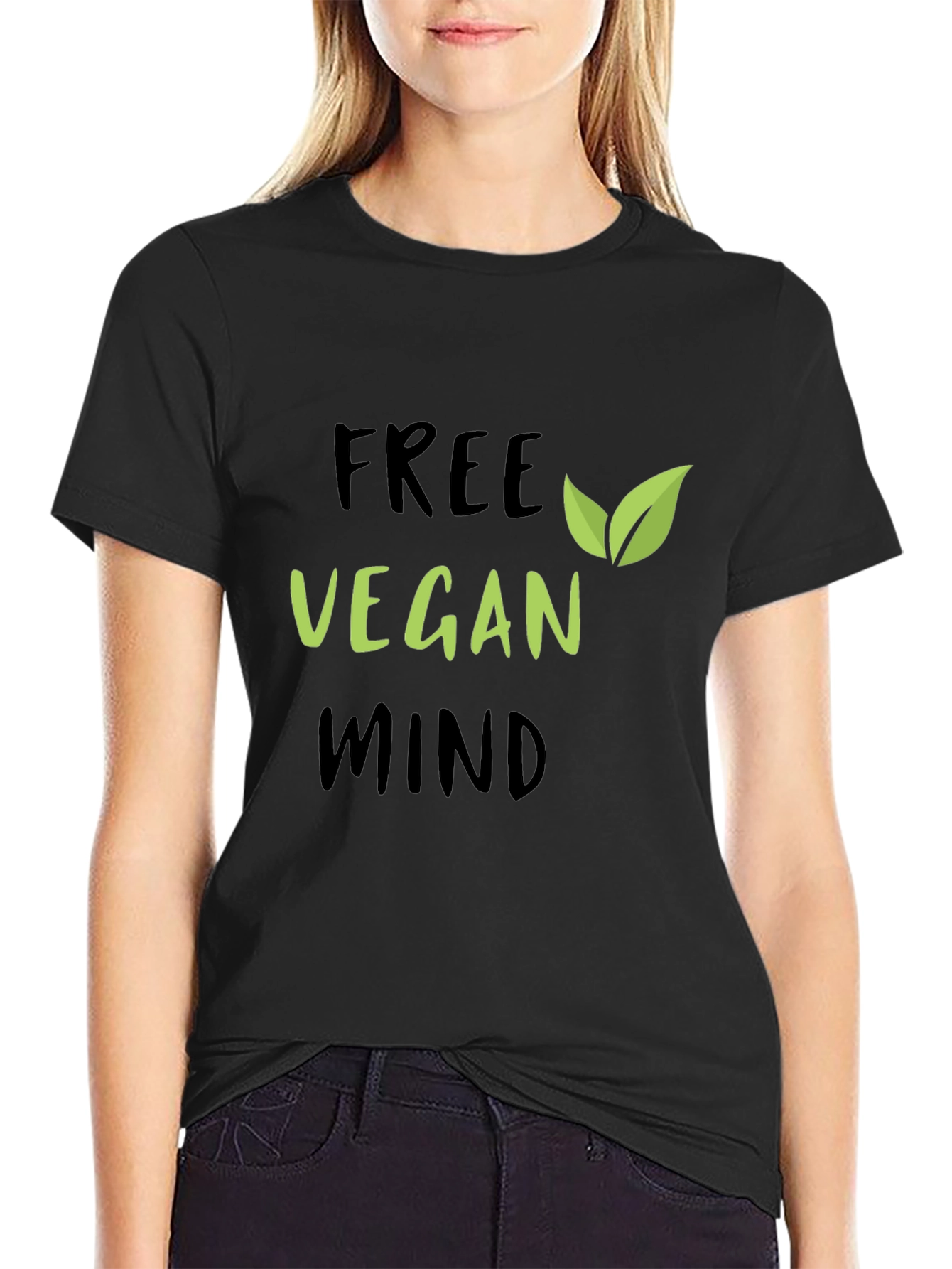 Free Vegan Mind Graphic Tee - Black Cotton T-Shirt