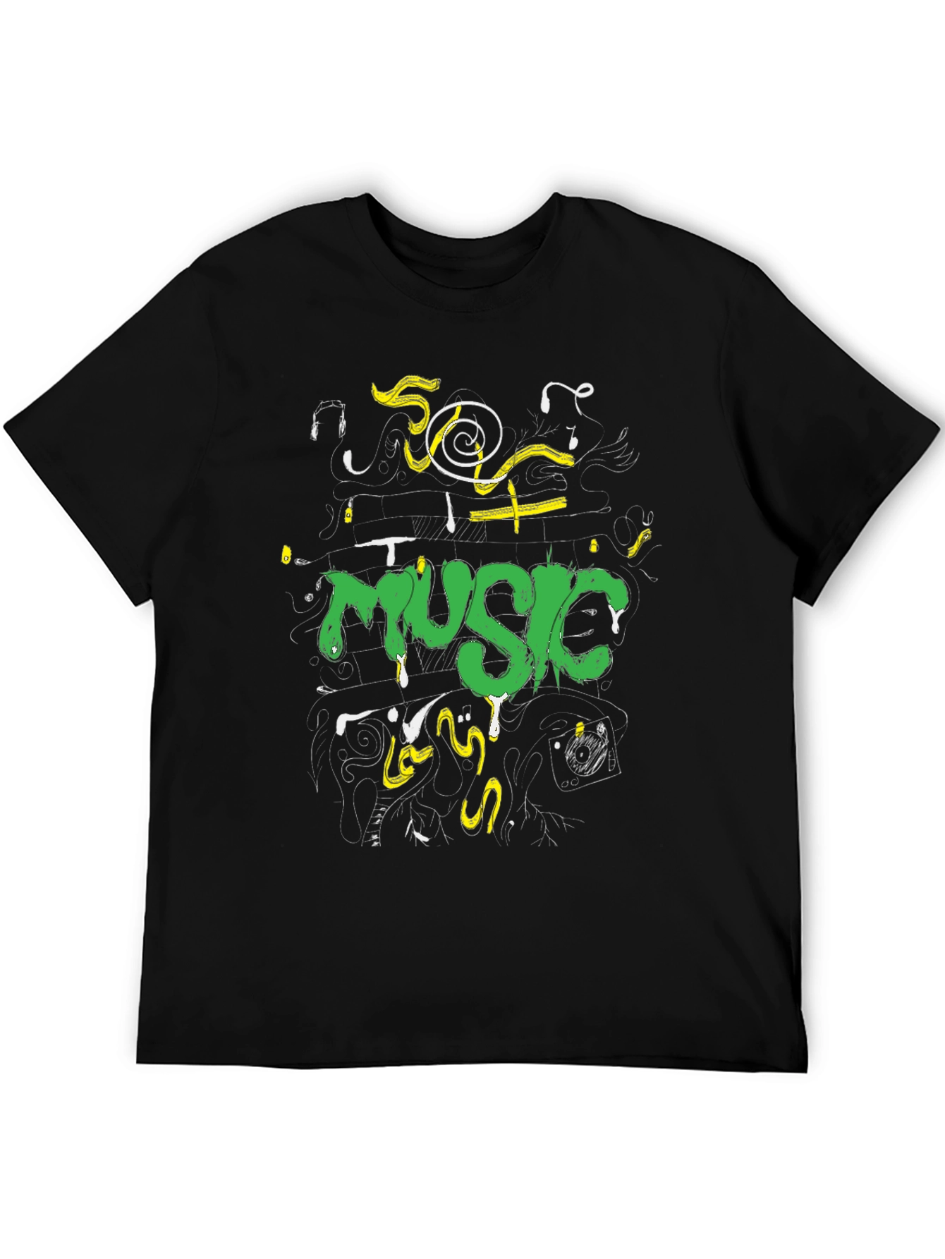 Music Graphic Print Black Crew Neck Tee