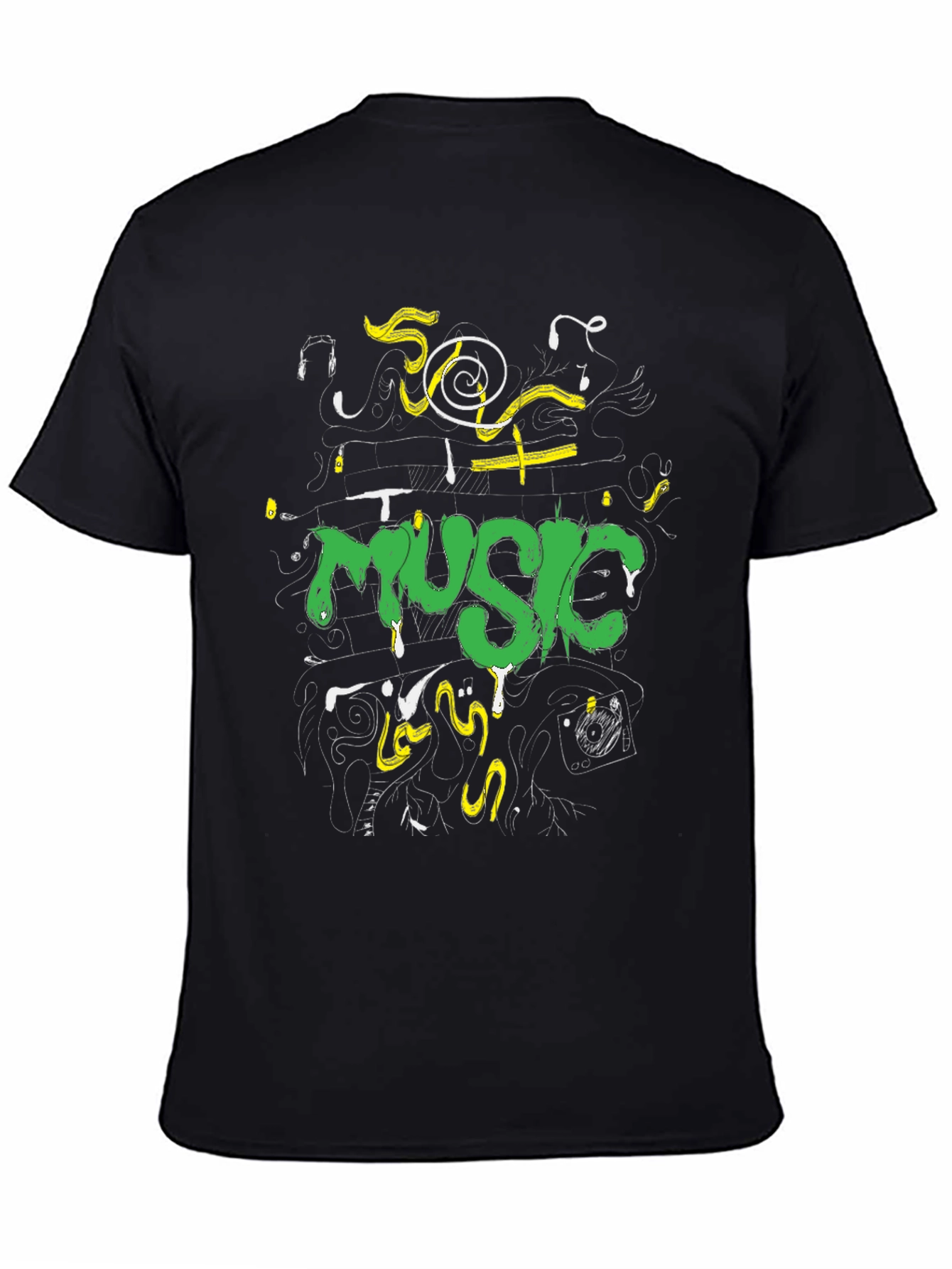 Music Graphic Print Black Crew Neck Tee
