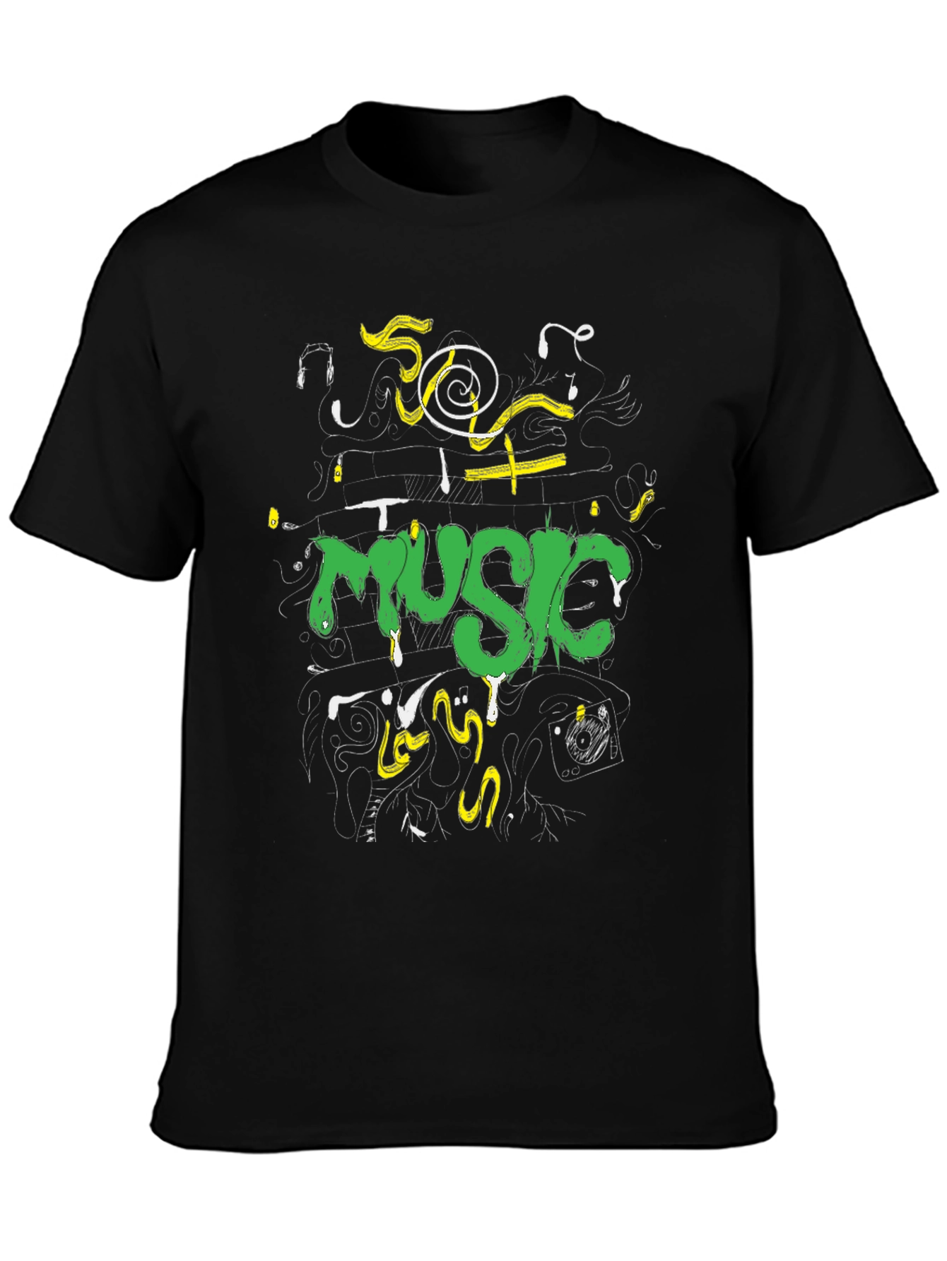 Music Graphic Print Black Crew Neck Tee