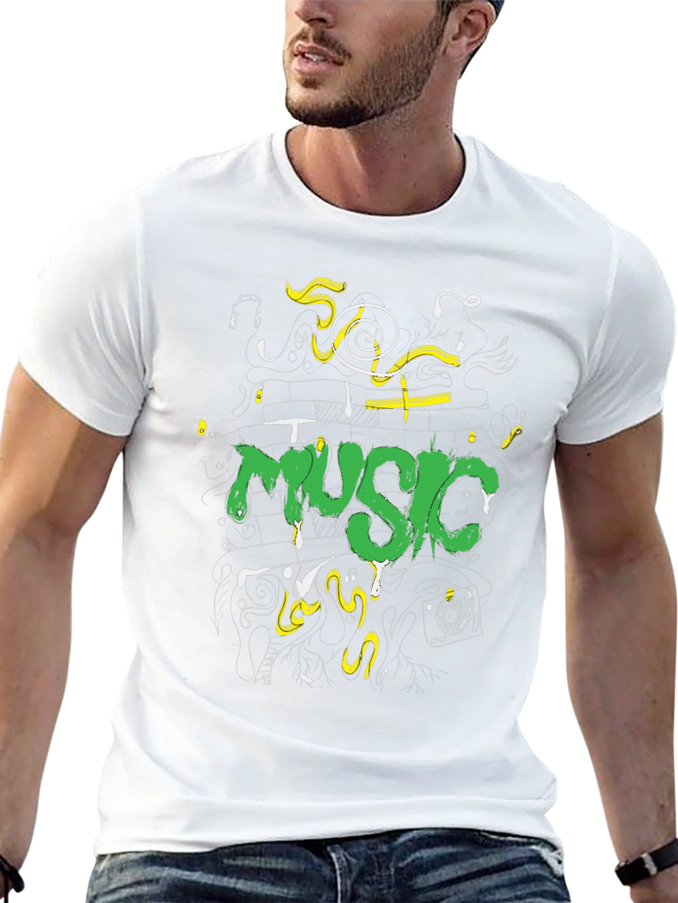 Music Graphic Print Black Crew Neck Tee