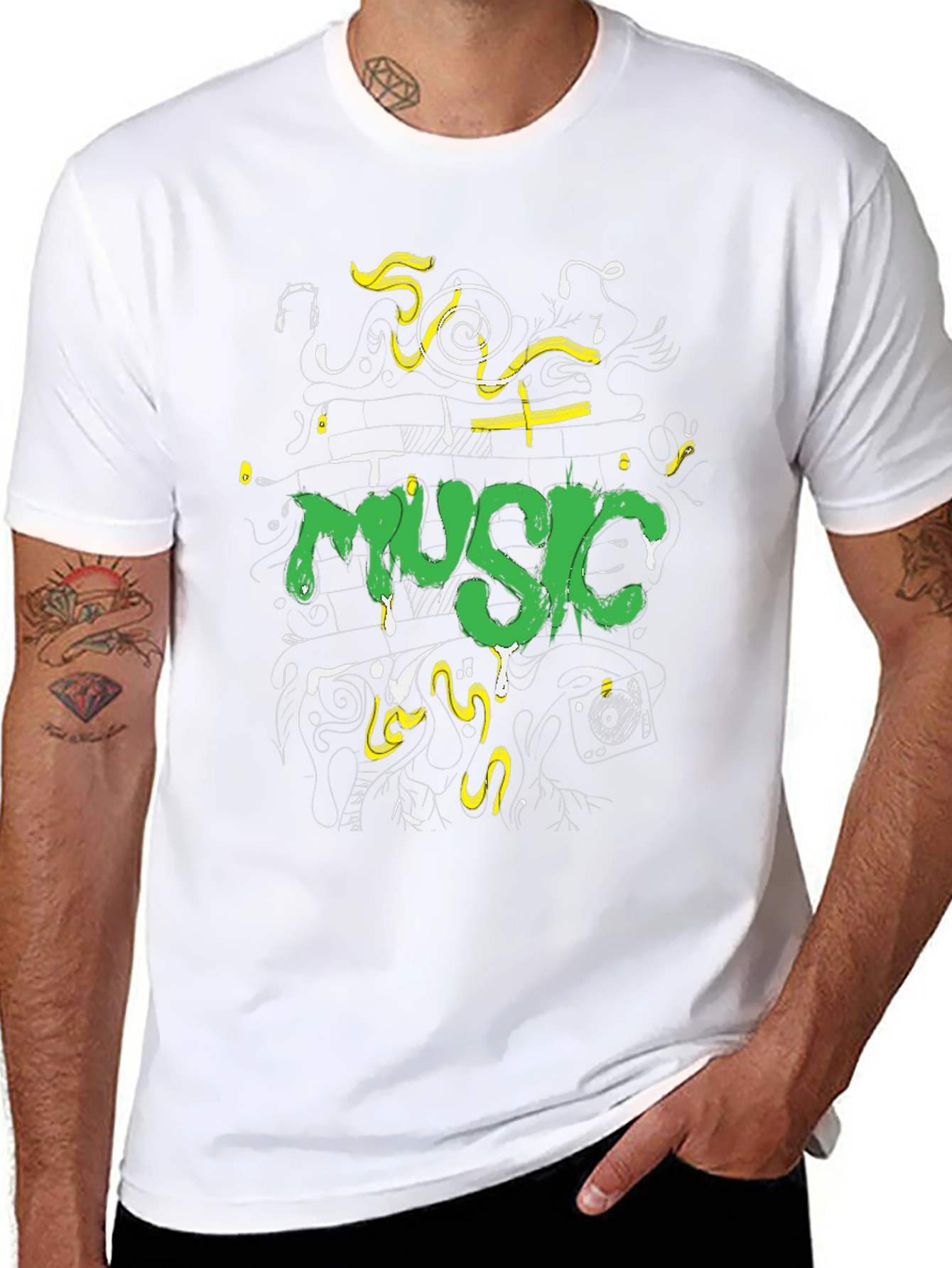 Music Graphic Print Black Crew Neck Tee