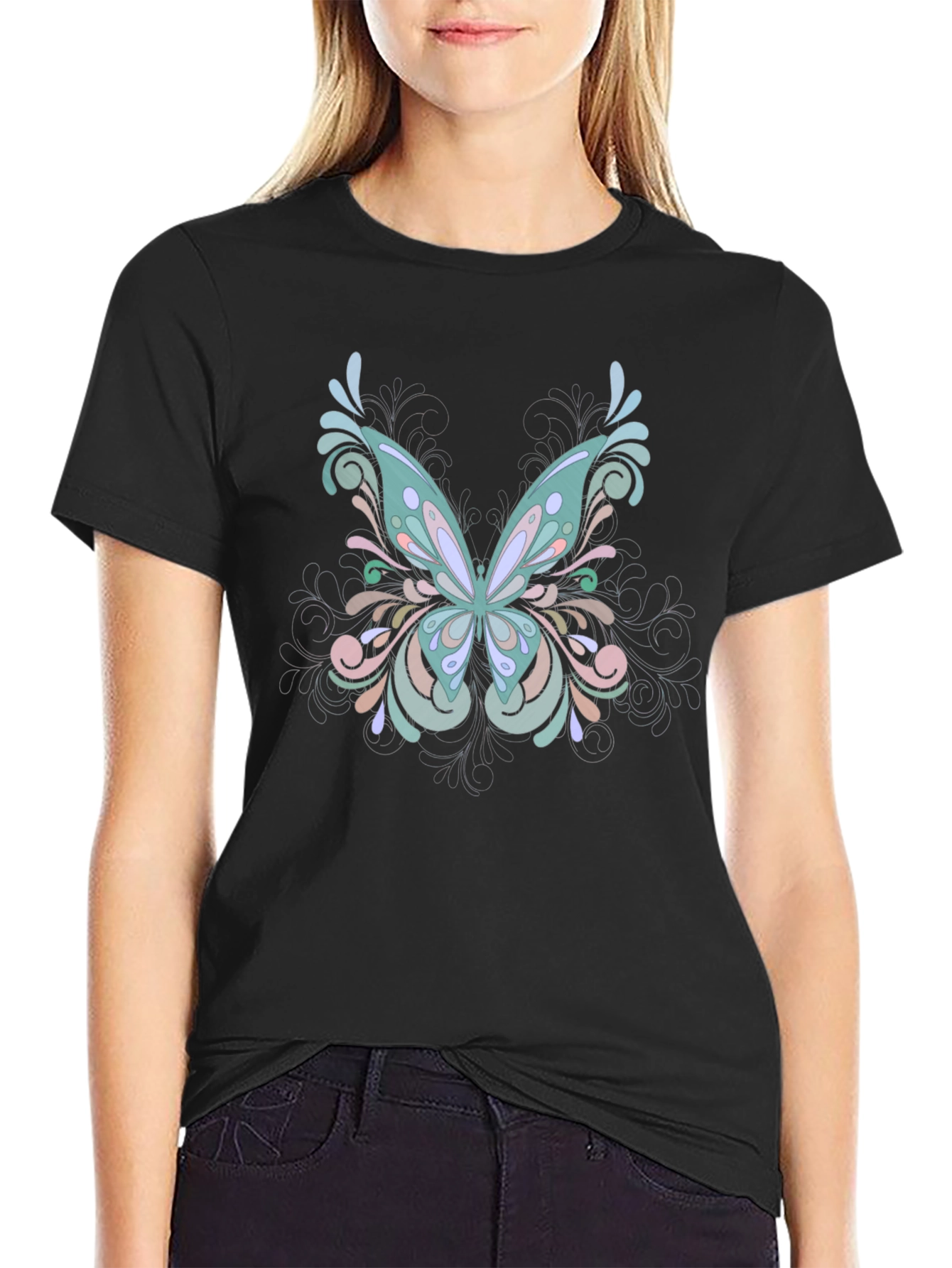 Butterfly Swirl Black T-Shirt
