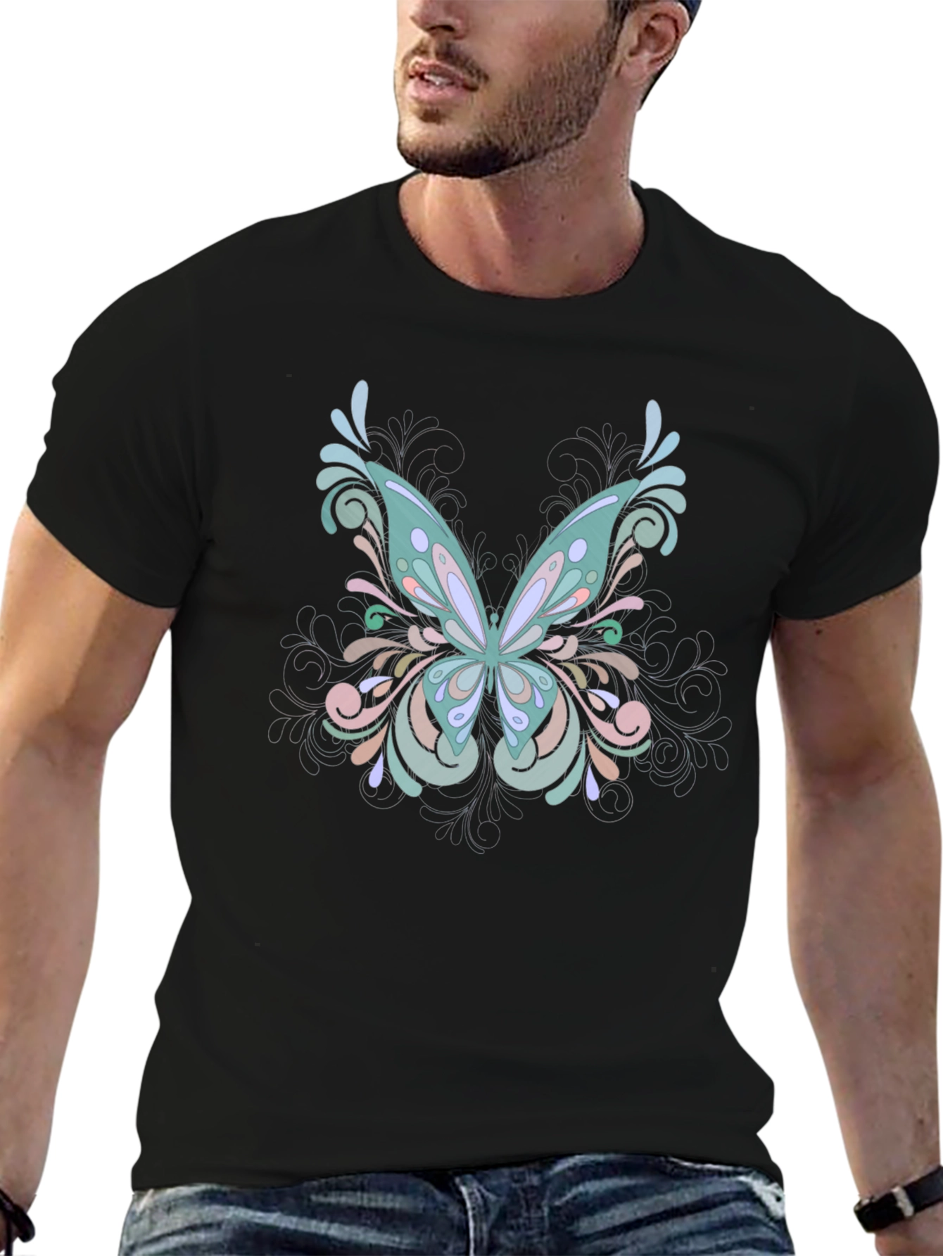 Butterfly Swirl Black T-Shirt
