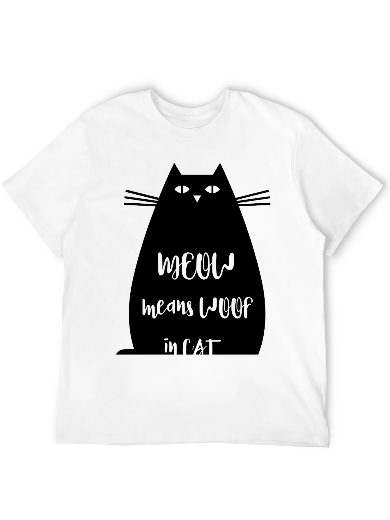 Meow Means Woof in Cat Black T-Shirt