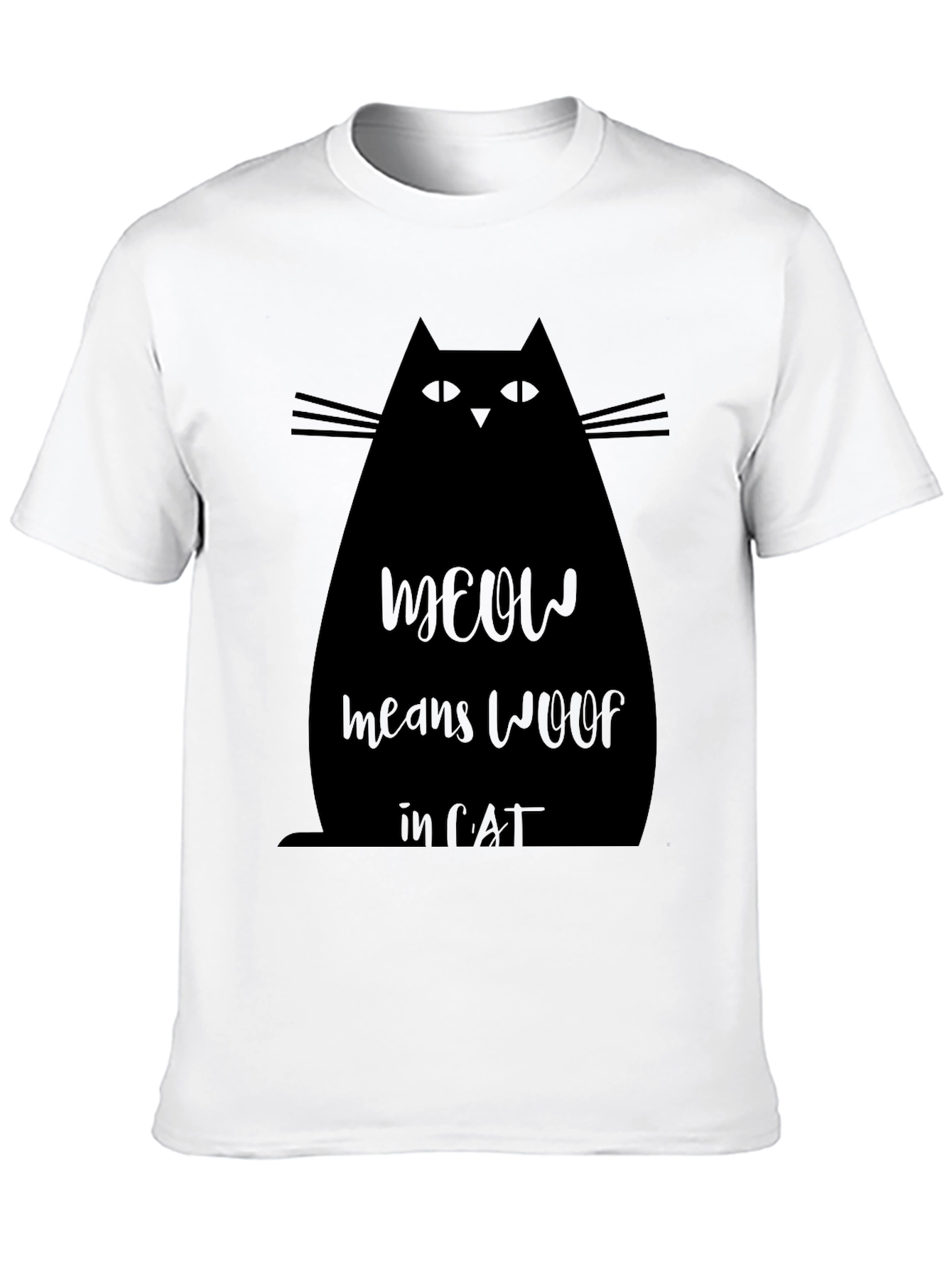 Meow Means Woof in Cat Black T-Shirt