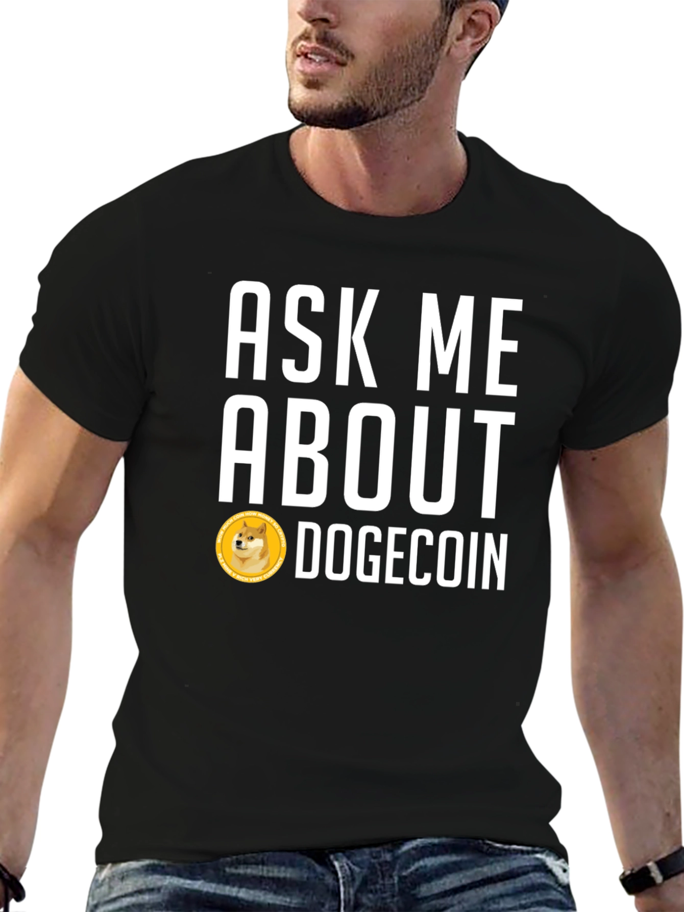 Ask Me About Dogecoin Graphic Tee - Black
