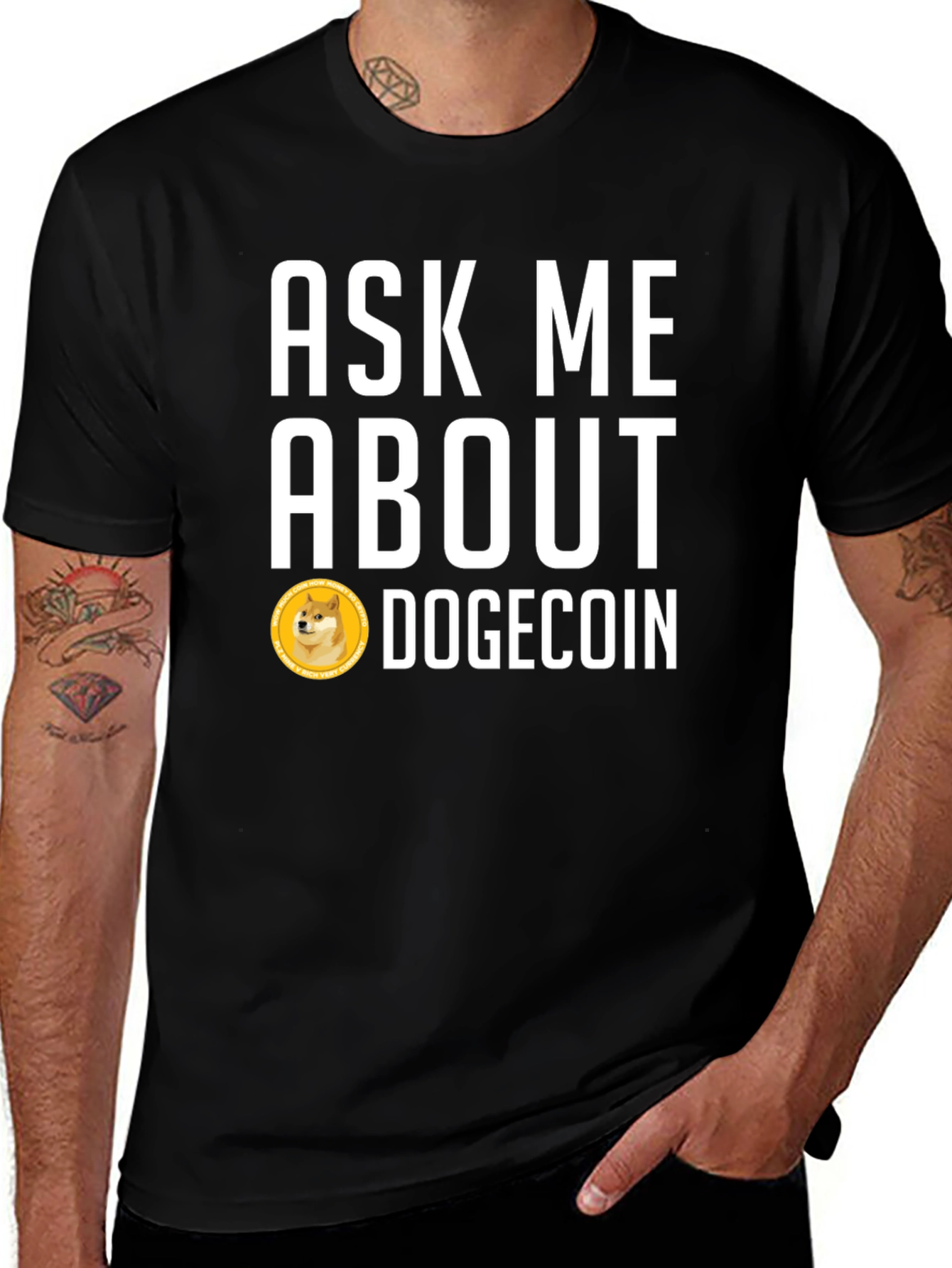 Ask Me About Dogecoin Graphic Tee - Black