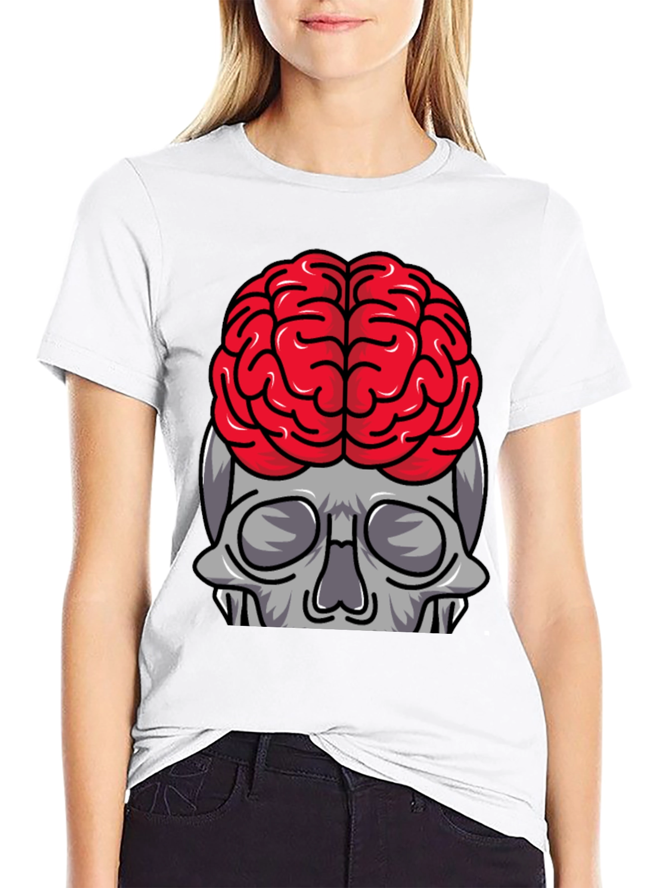 Brainy Skull Graphic Tee - Black