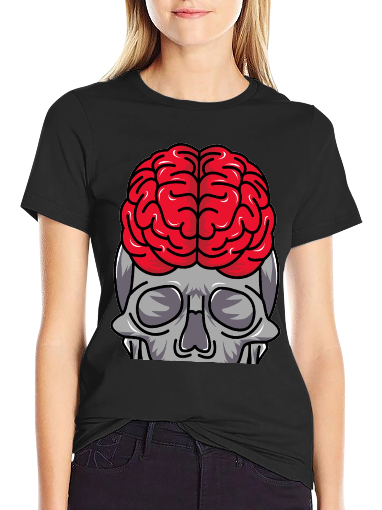 Brainy Skull Graphic Tee - Black