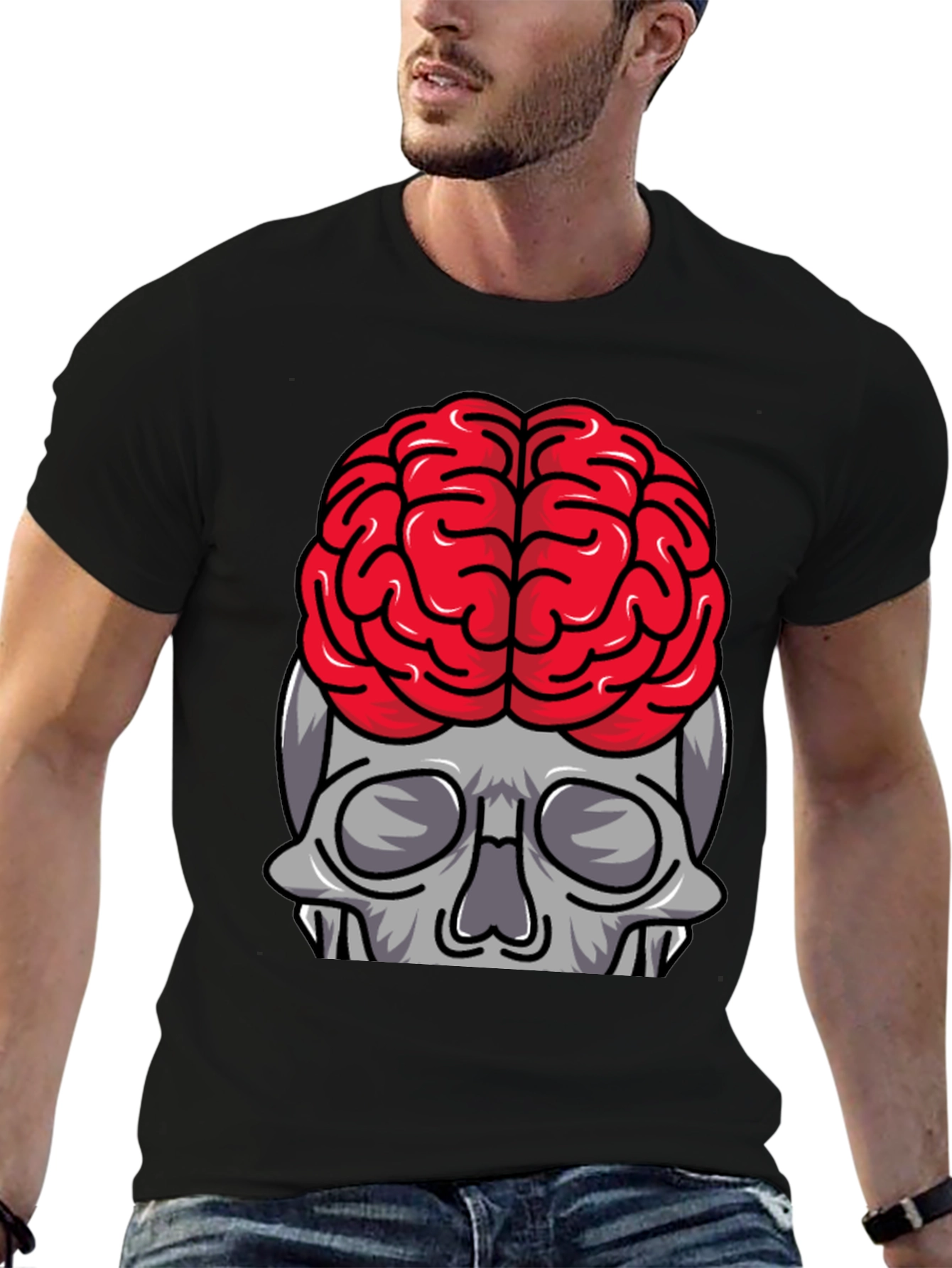 Brainy Skull Graphic Tee - Black