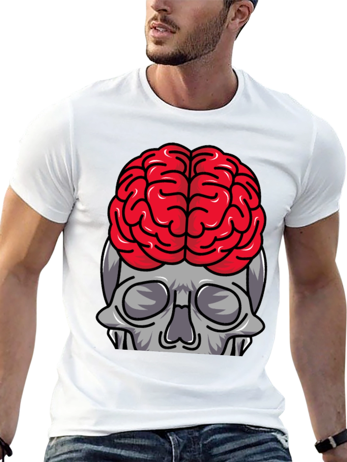 Brainy Skull Graphic Tee - Black