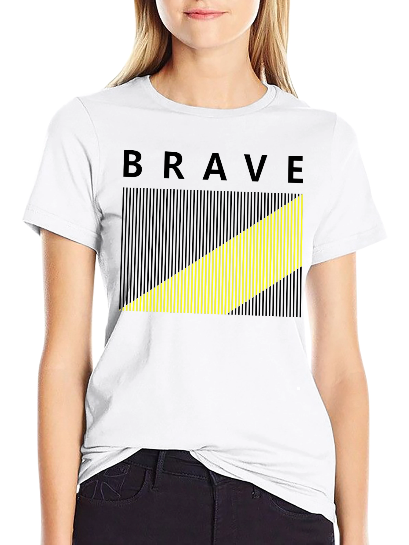 Brave Graphic Tee - Modern Striped Design Black
