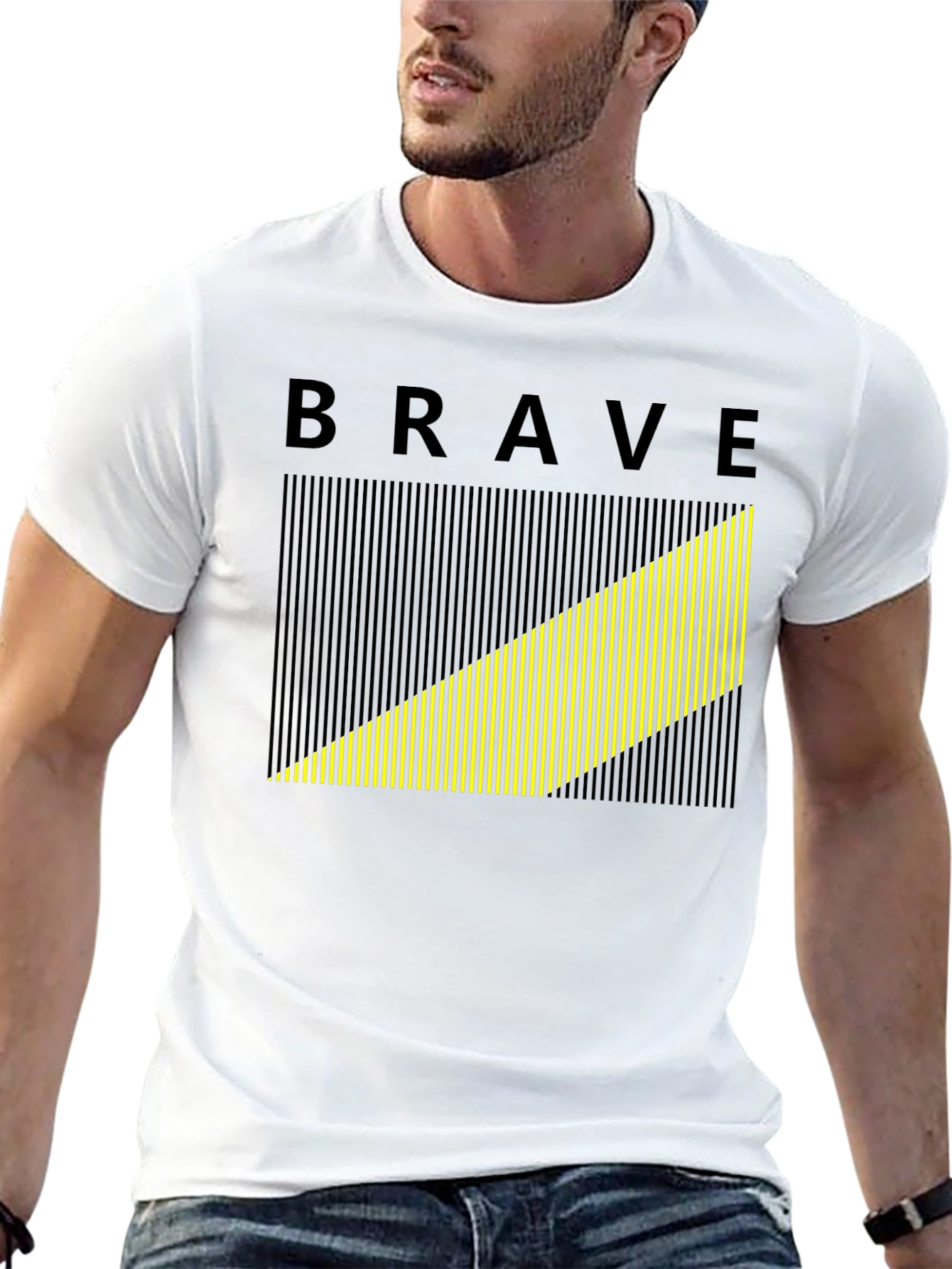 Brave Graphic Tee - Modern Striped Design Black