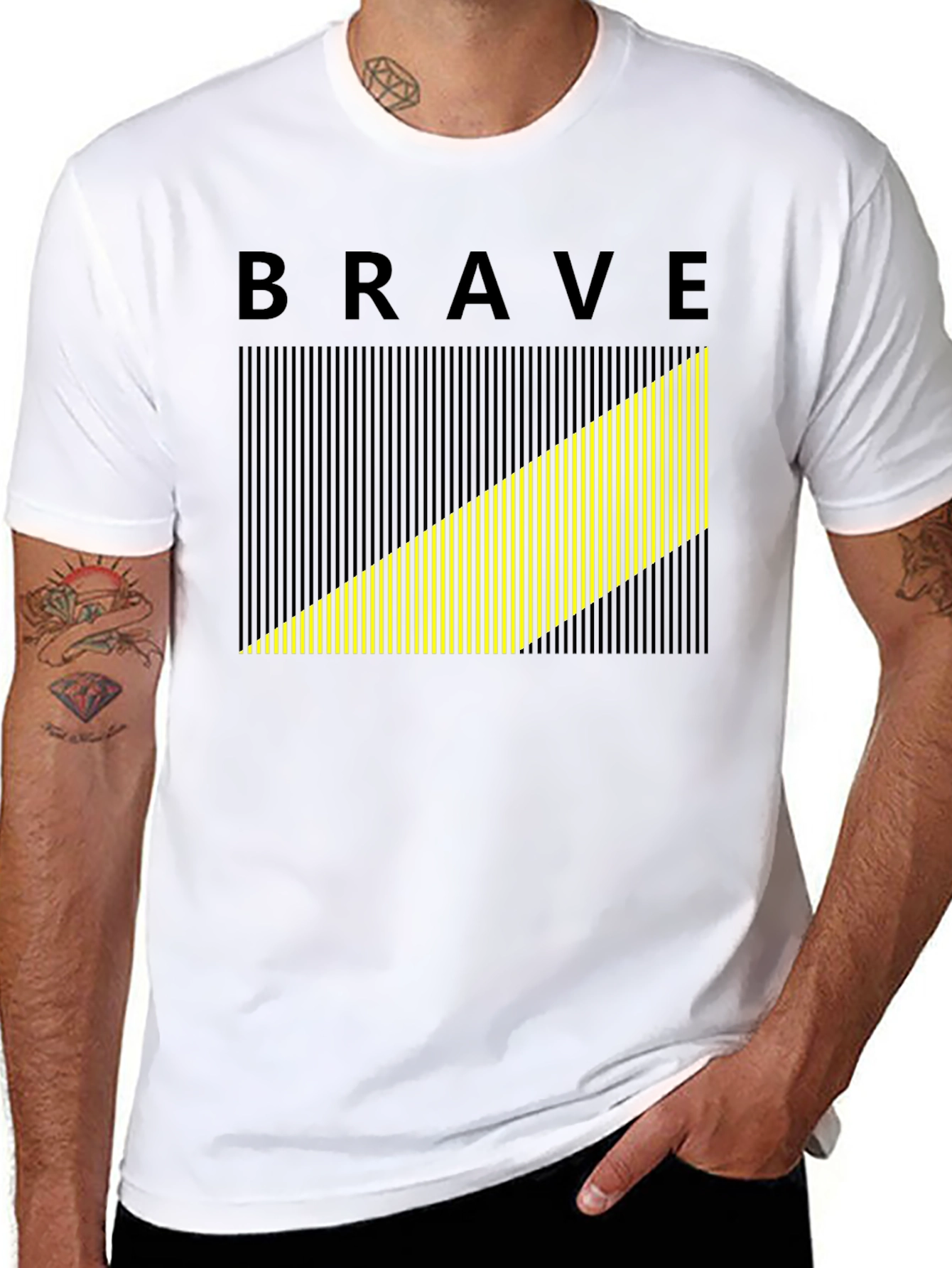 Brave Graphic Tee - Modern Striped Design Black