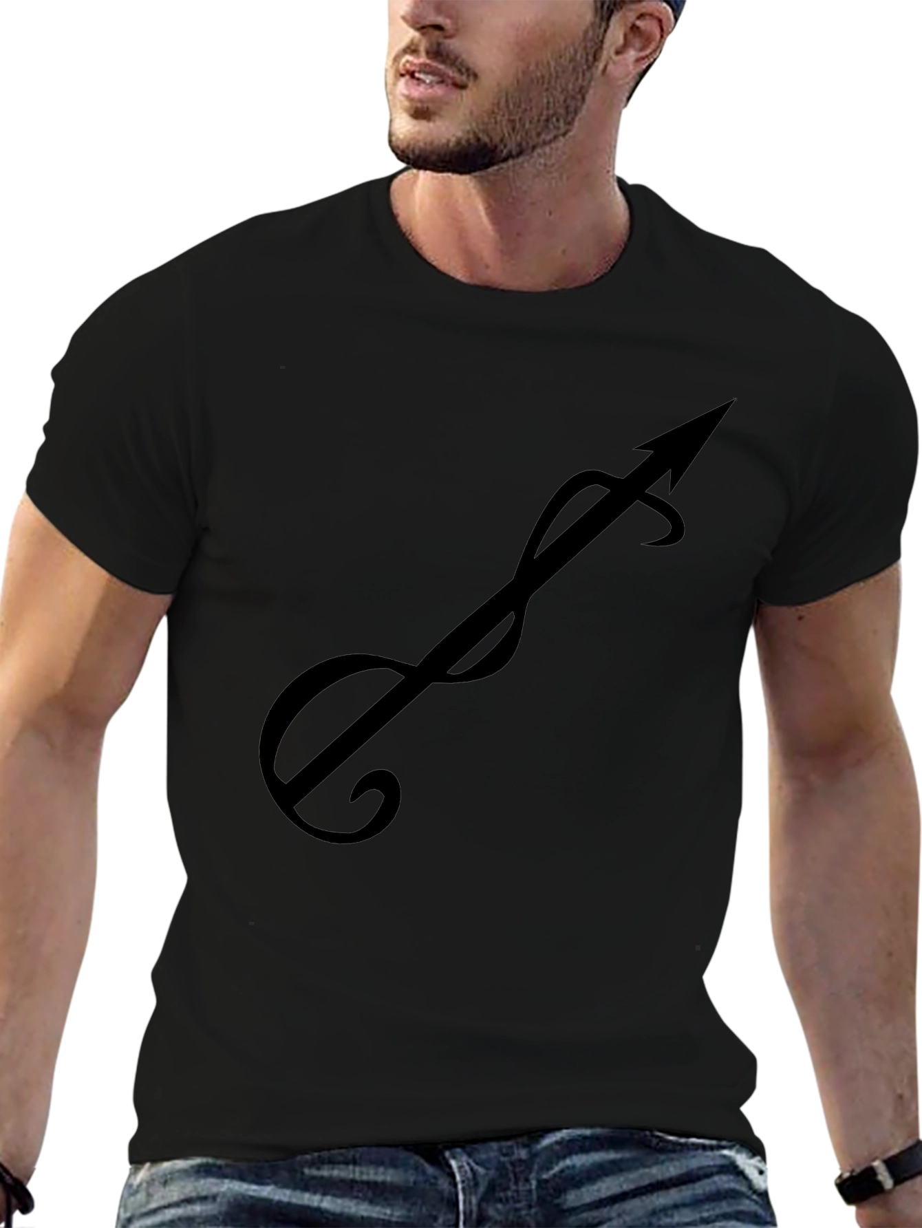 Black T-Shirt with Stylized Arrow Design