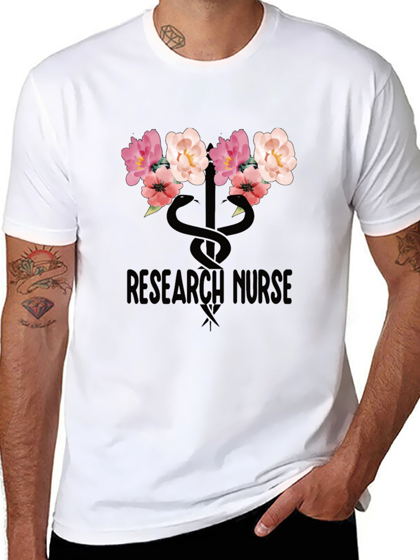 Research Nurse Floral T-Shirt - Stylish Medical Apparel