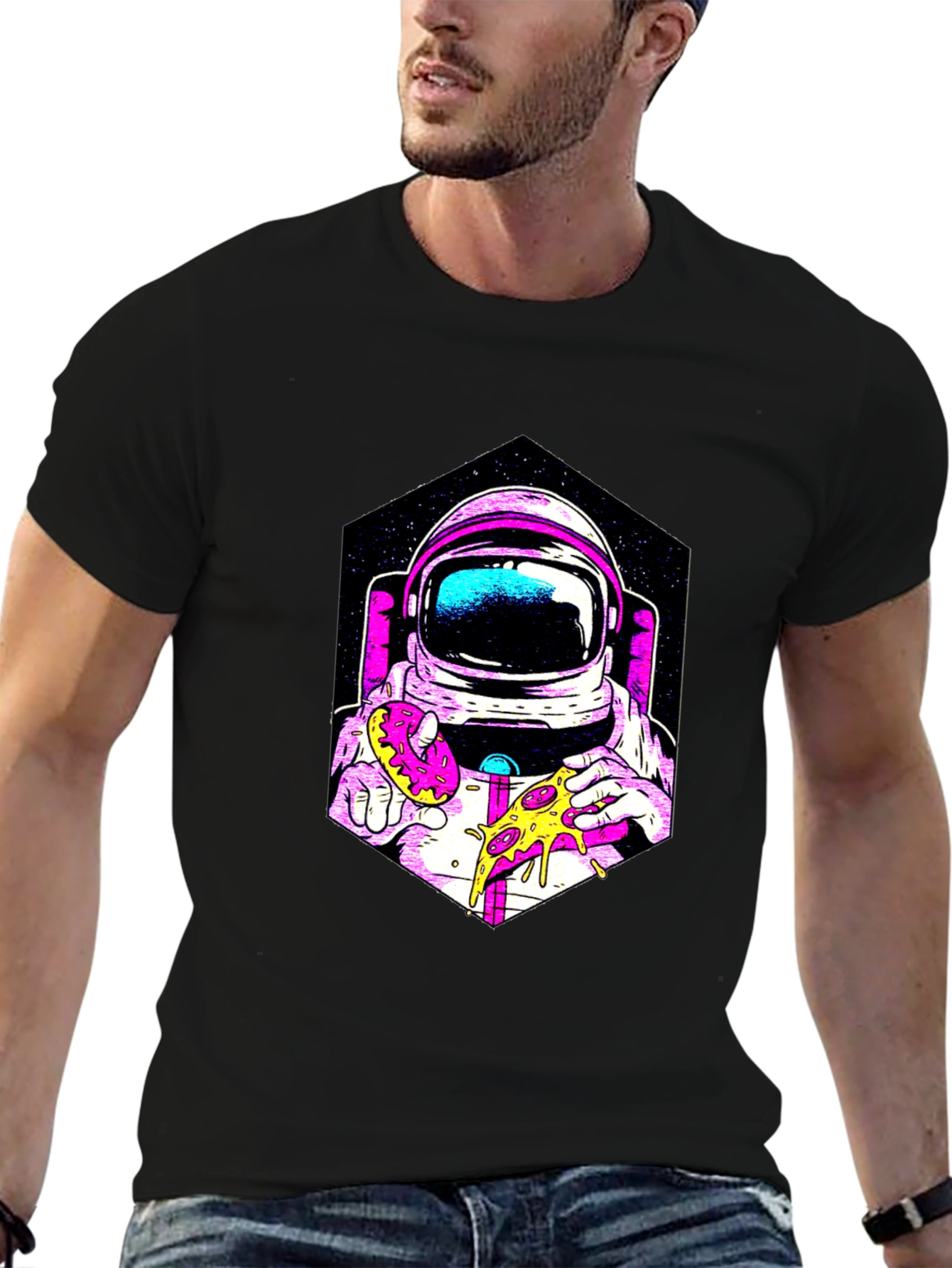 Astronaut Pizza & Donut Graphic T-Shirt