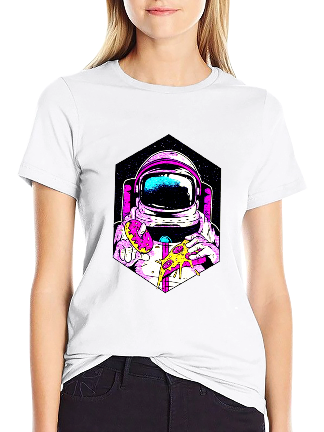 Astronaut Pizza & Donut Graphic T-Shirt