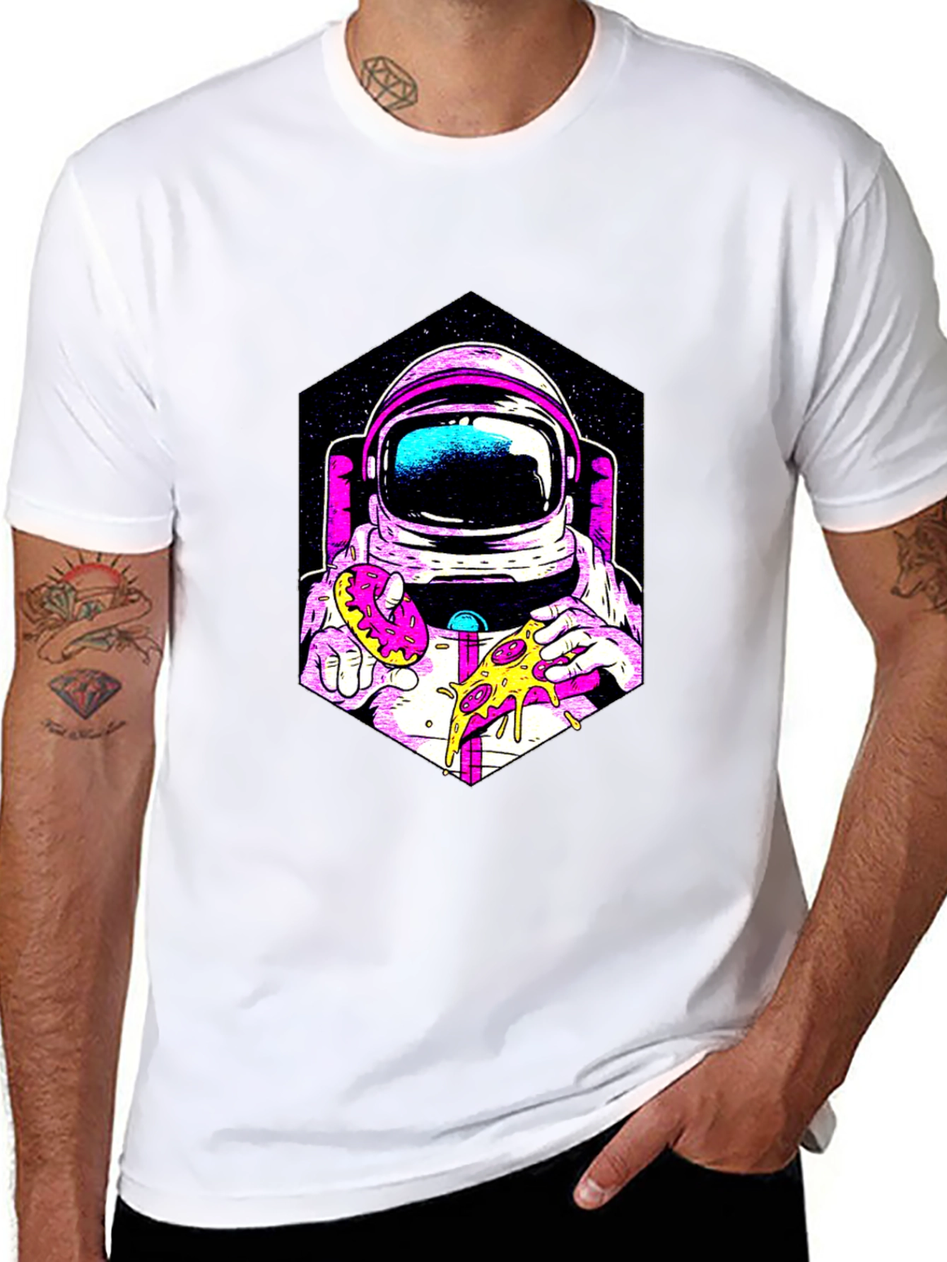 Astronaut Pizza & Donut Graphic T-Shirt