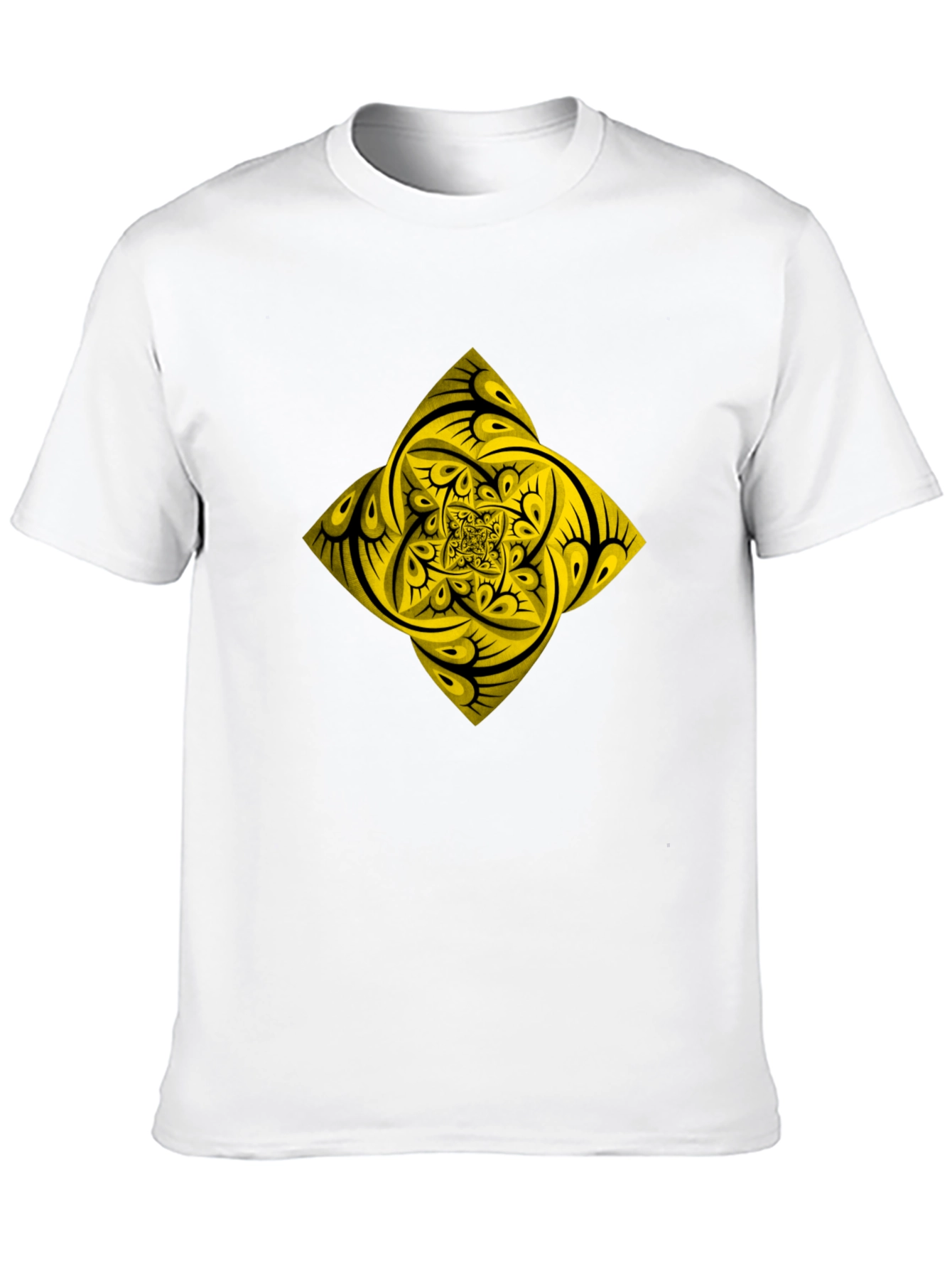 Geometric Yellow Fractal Graphic Black T-Shirt