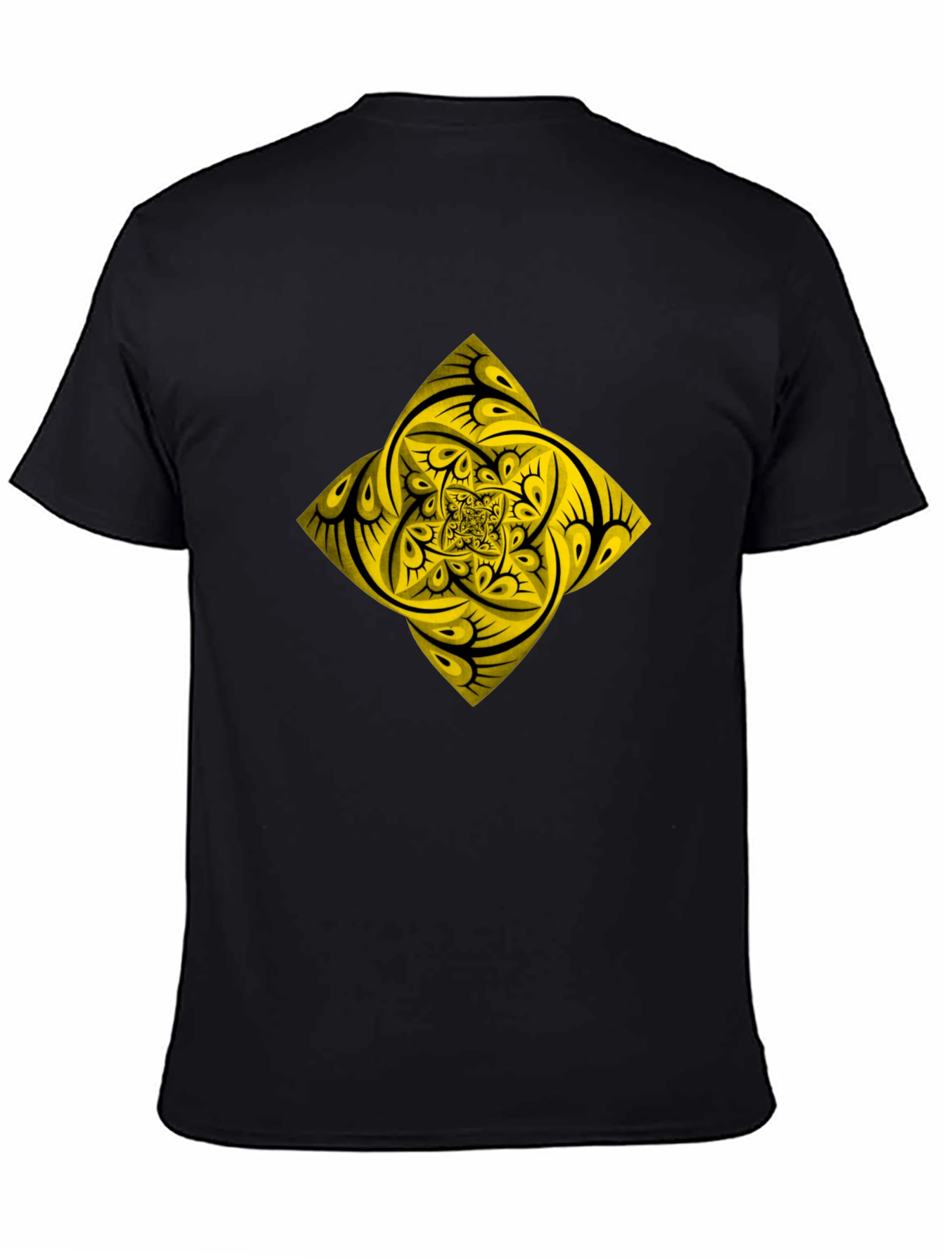 Geometric Yellow Fractal Graphic Black T-Shirt