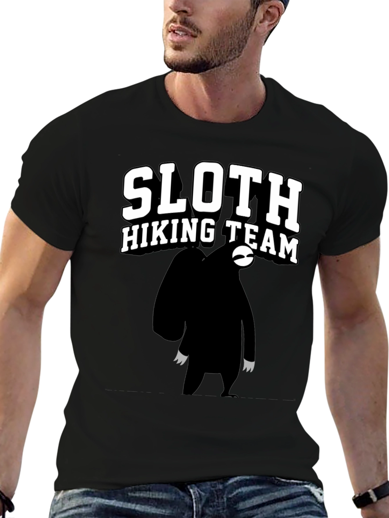 Sloth Hiking Team Graphic Tee - Black Cotton T-Shirt