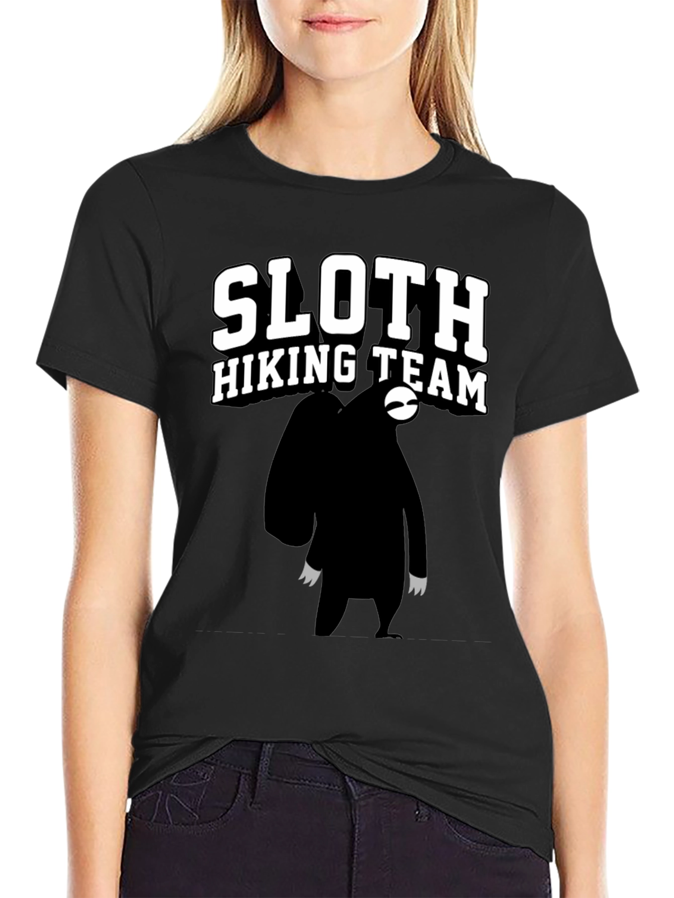 Sloth Hiking Team Graphic Tee - Black Cotton T-Shirt