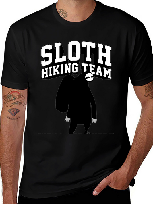 Sloth Hiking Team Graphic Tee - Black Cotton T-Shirt