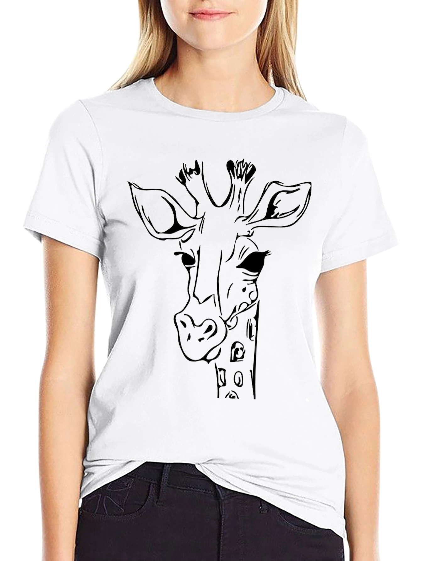 Giraffe Graphic Tee - Black Cotton Blend
