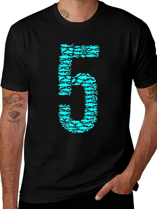 Shark Number Five Graphic Tee - Black Cotton T-Shirt