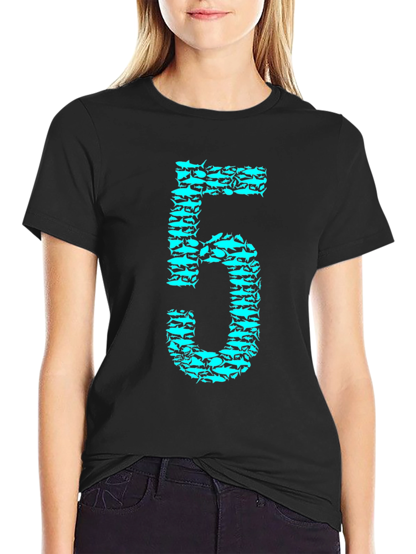 Shark Number Five Graphic Tee - Black Cotton T-Shirt