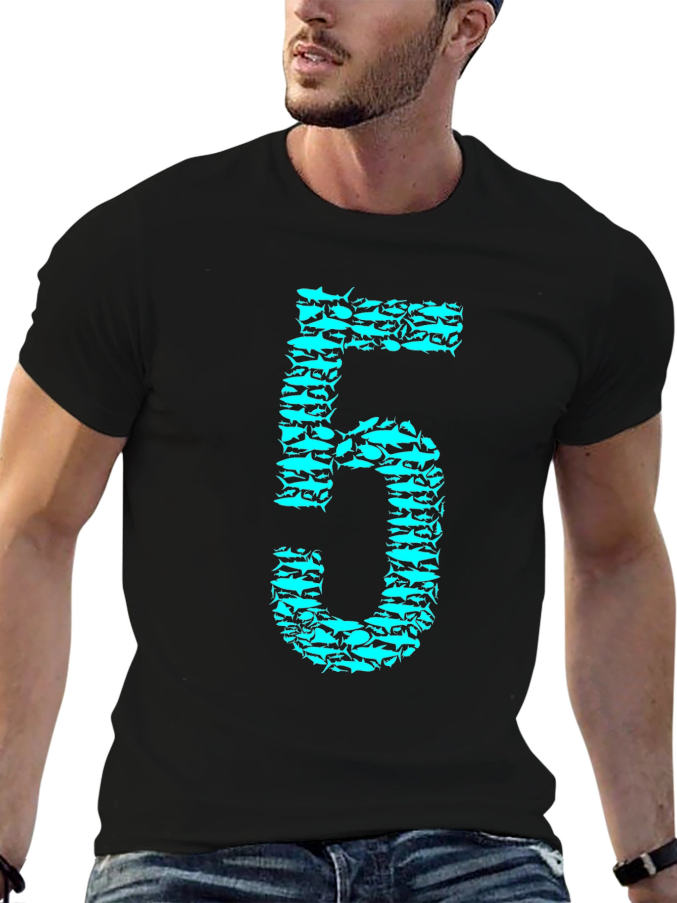 Shark Number Five Graphic Tee - Black Cotton T-Shirt