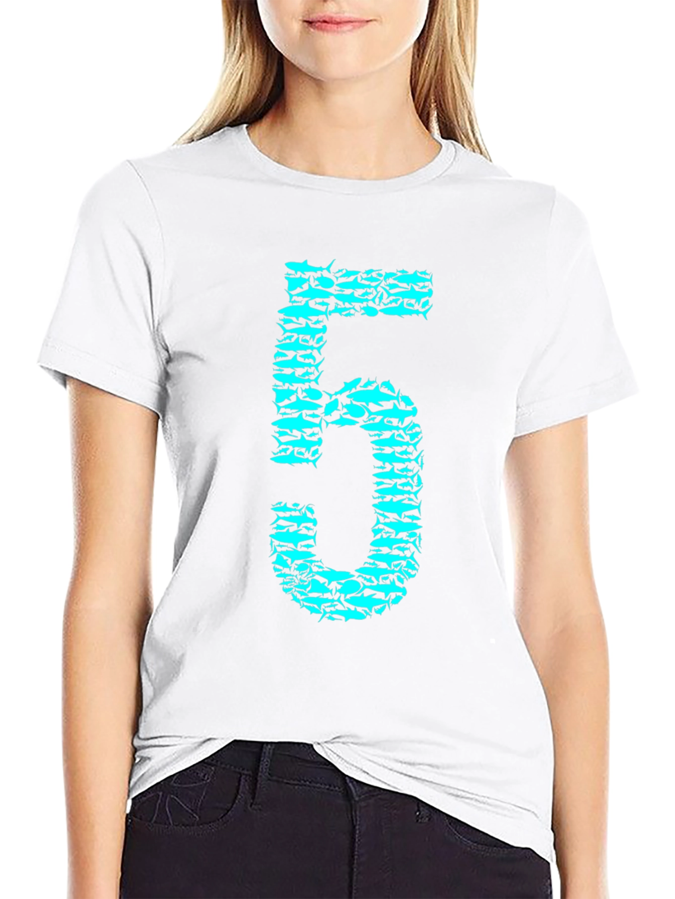 Shark Number Five Graphic Tee - Black Cotton T-Shirt