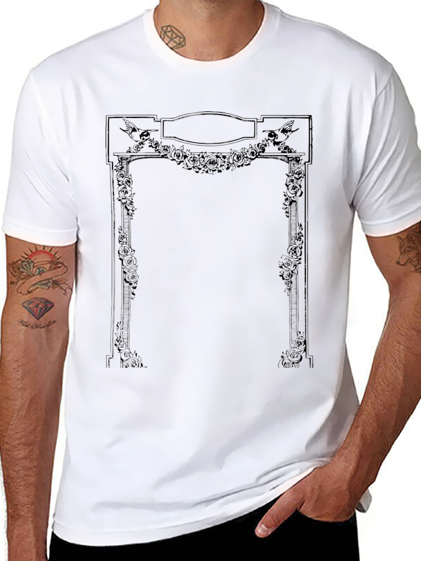 Floral Arch Graphic Tee - Unique Black T-Shirt